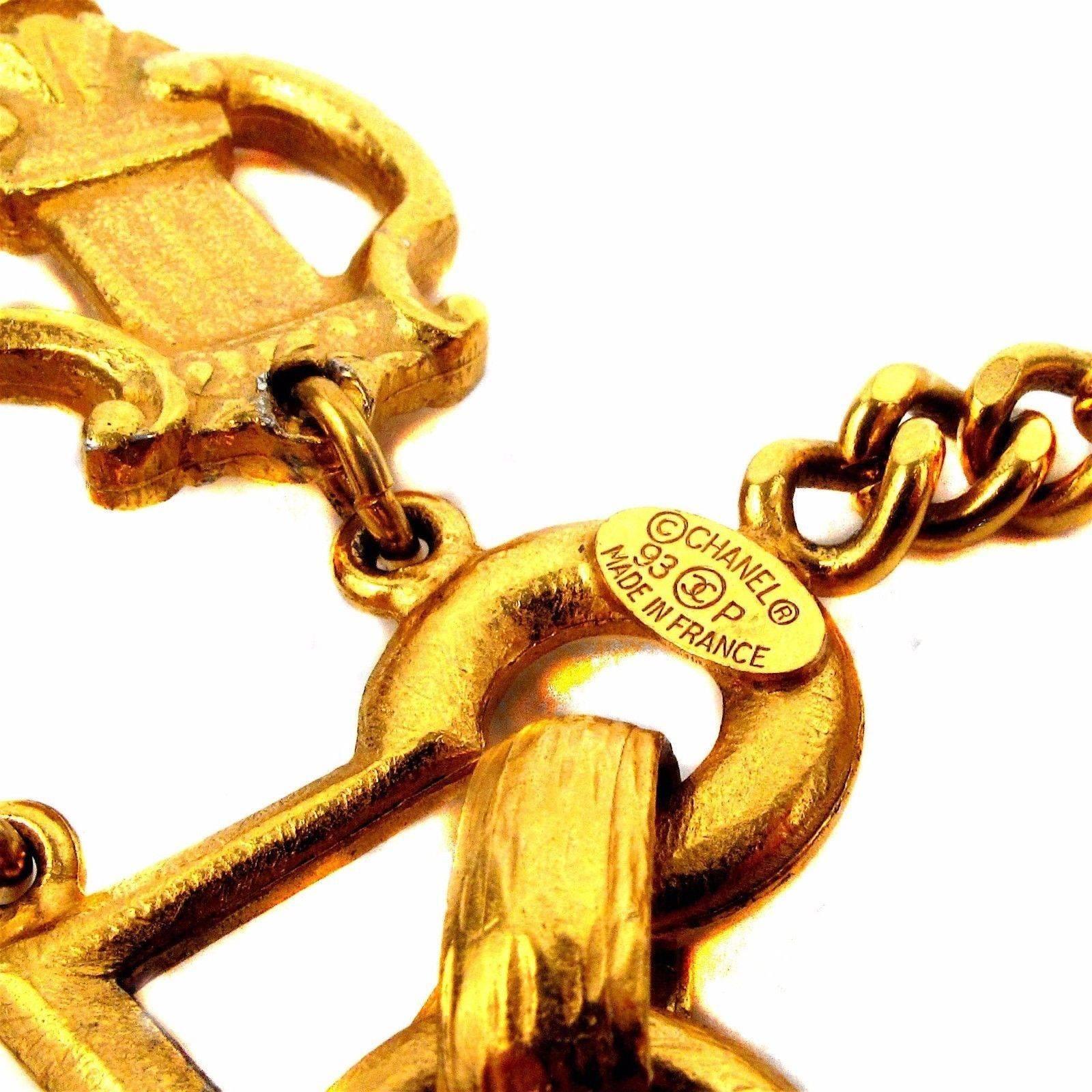 Chanel Skeleton Key Bracelet Vintage Gold Charm CC 93P Cuff Bangle 1993 4