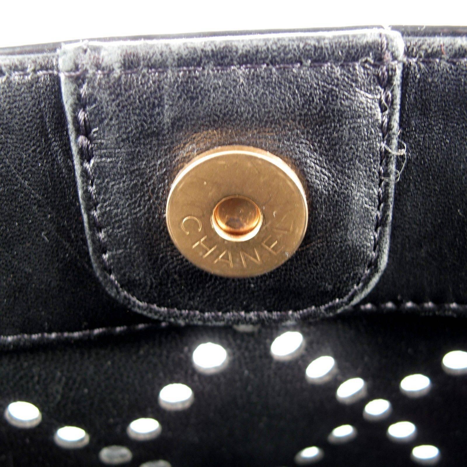 Chanel Tote Bag Perforated Black Patent Leather CC Gold Handbag Shopper GST Rare 5