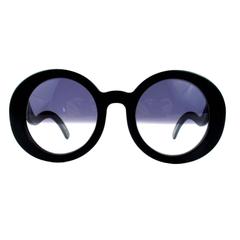 Chanel Half Tint Sunglasses - Black White CC Logo Wavy Arms Round Circle Vintage
