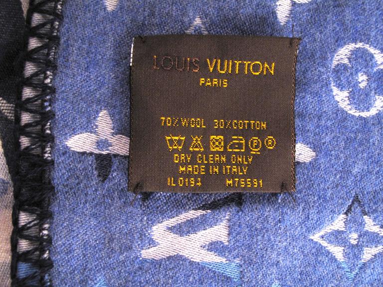 Louis Vuitton XXL Blanket Monogram Blue and White Brown Wool Logo at