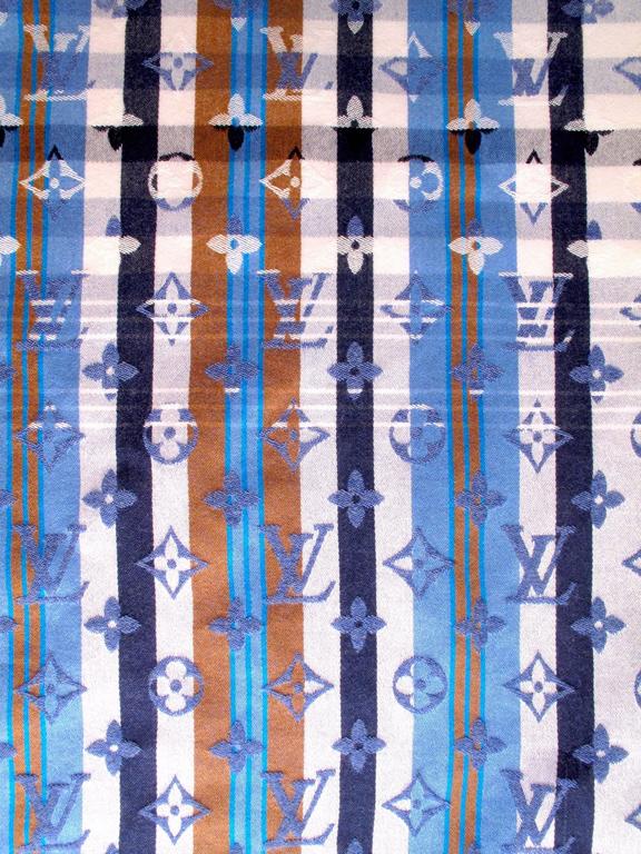 Louis Vuitton XXL Blanket Monogram Blue and White Brown Wool Logo at
