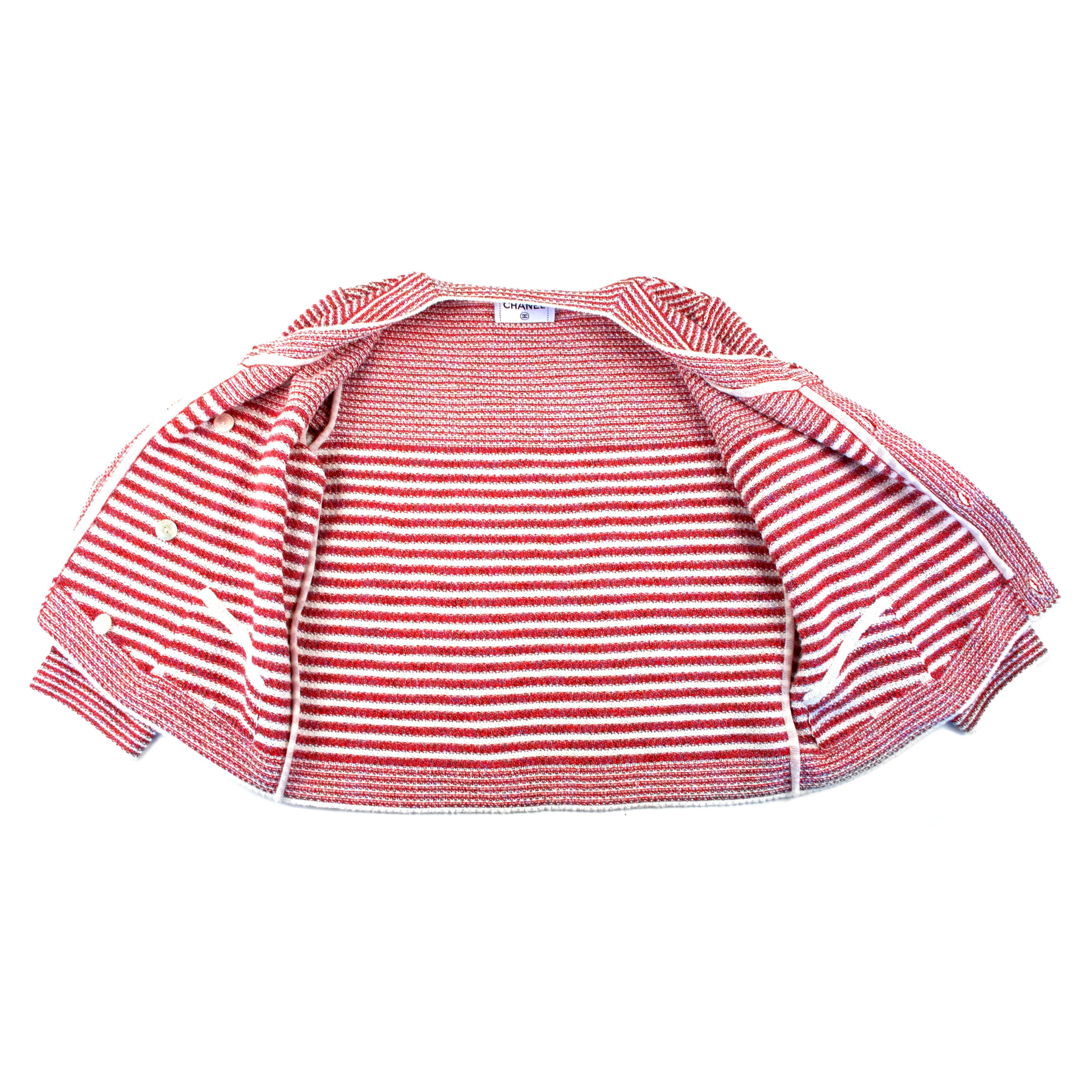 red and white striped cardigan
