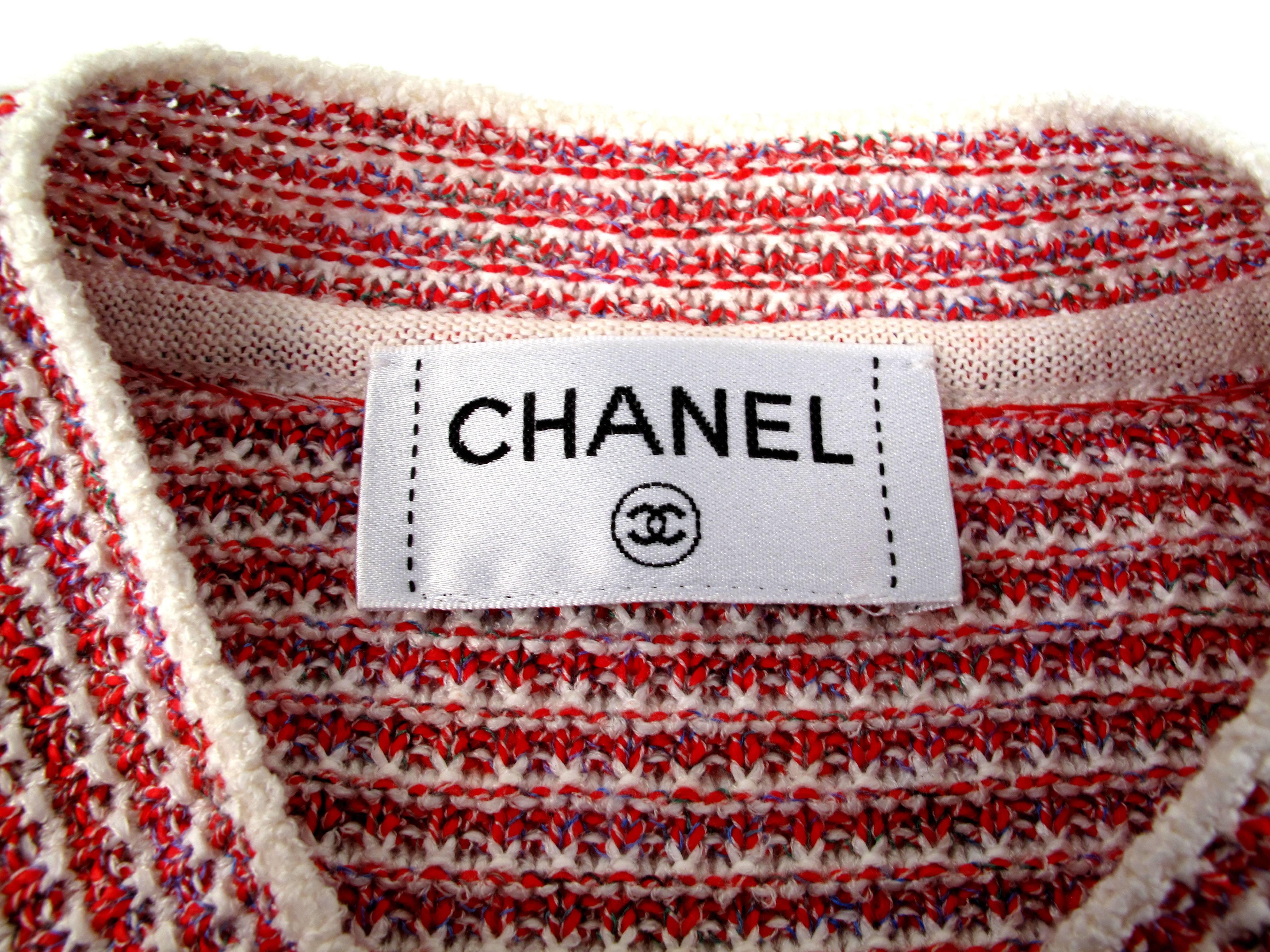 Chanel 2014 Pearl Jacket Cardigan - US 10 / 12 - 44 - Striped Red White Coat CC 2