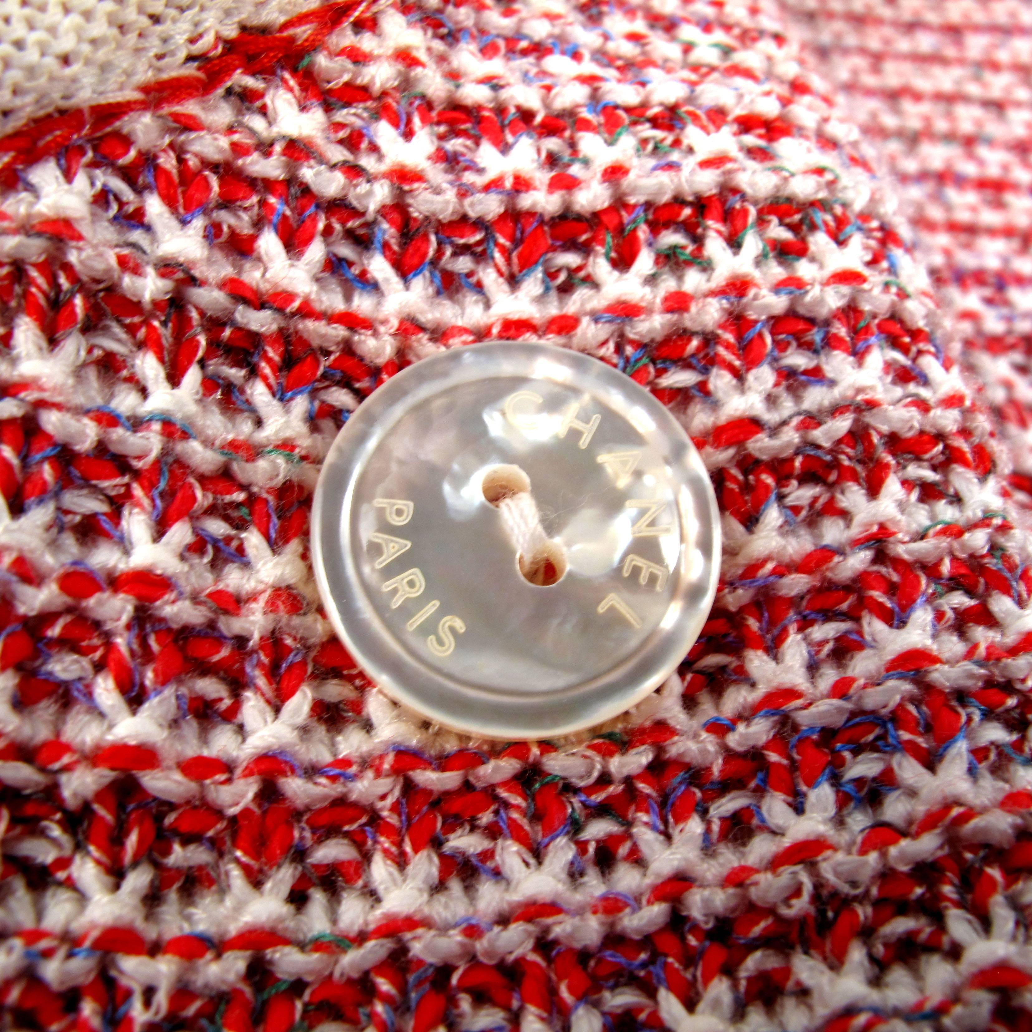 Chanel 2014 Pearl Jacket Cardigan - US 10 / 12 - 44 - Striped Red White Coat CC In Excellent Condition In Prahran, Victoria