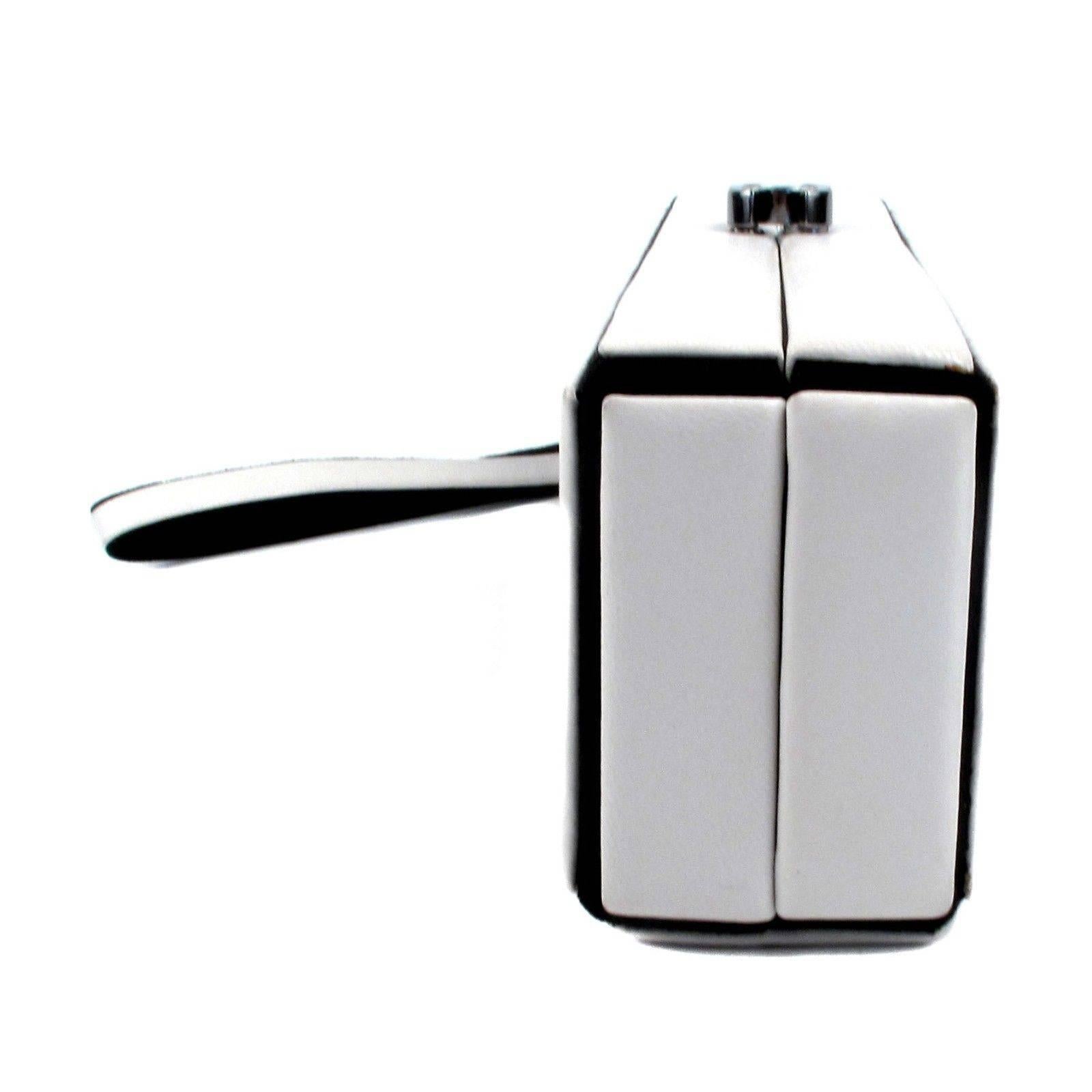 Chanel Clutch Box - Wristlet White & Black Leather CC Minaudie Bag Handbag Case 1