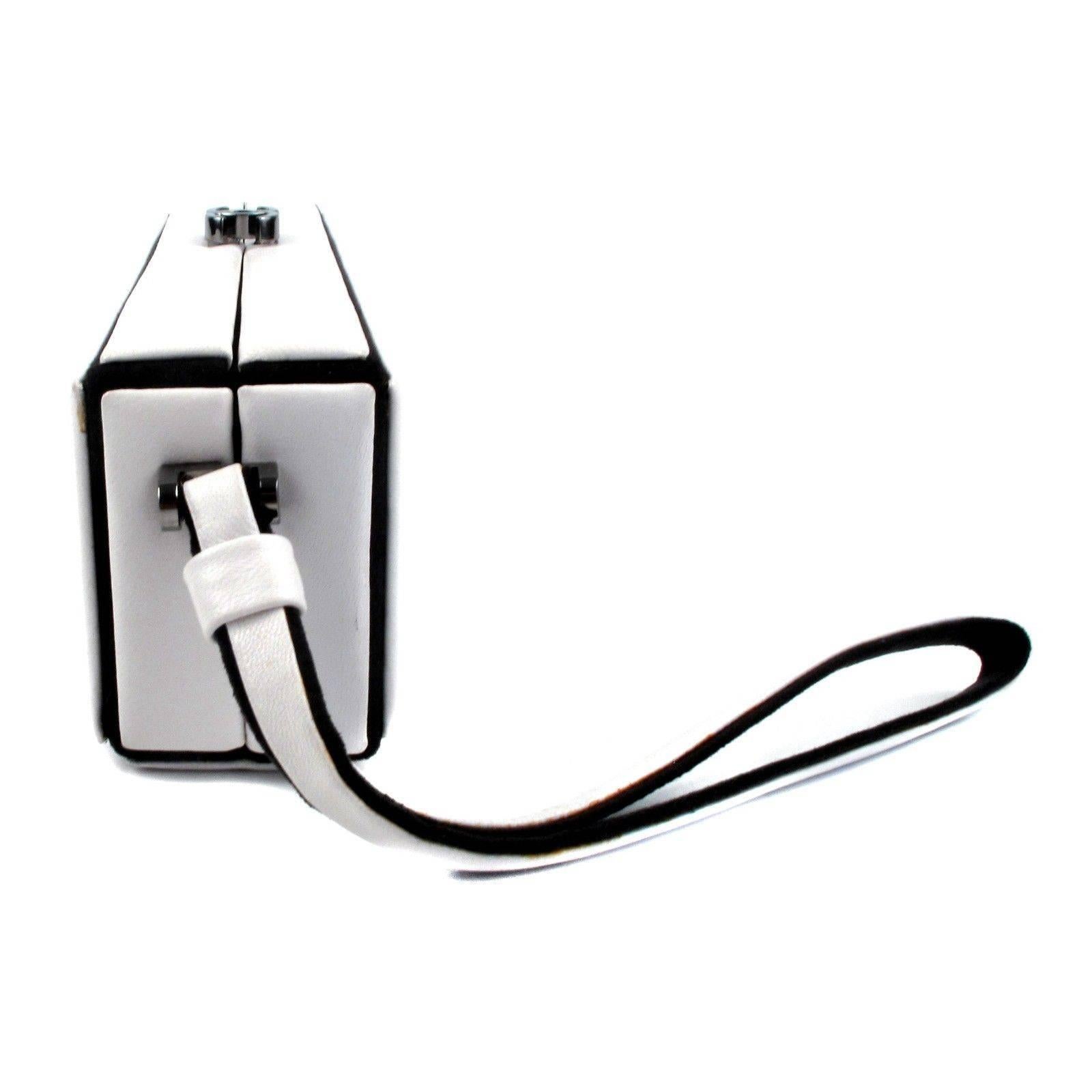Women's Chanel Clutch Box - Wristlet White & Black Leather CC Minaudie Bag Handbag Case