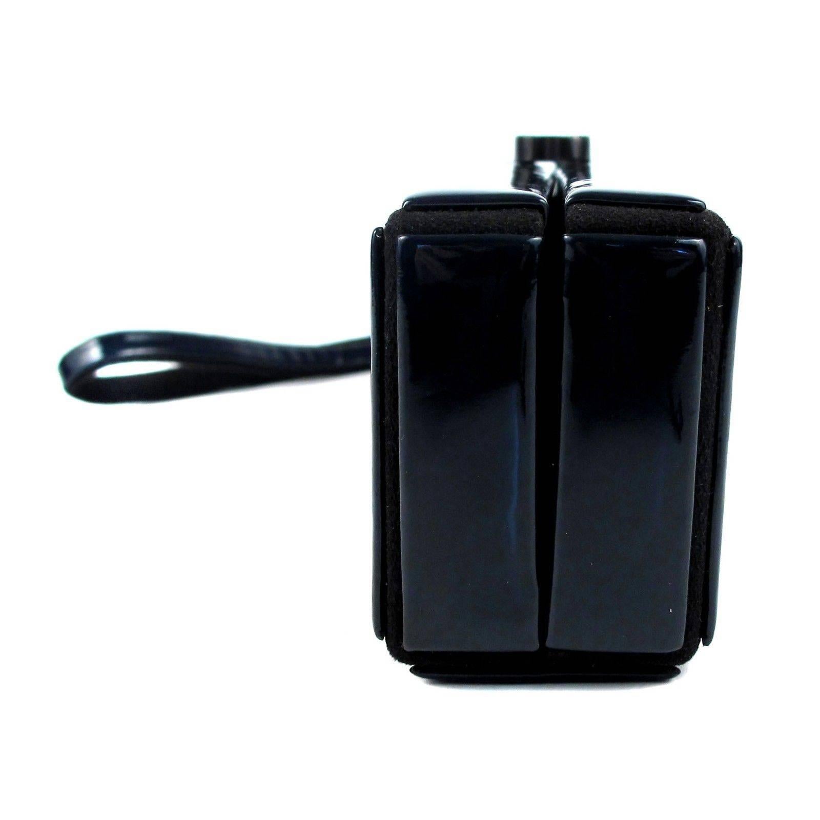 Chanel Clutch Box - Wristlet Blue & Black Leather CC Minaudie Bag Handbag Case 1