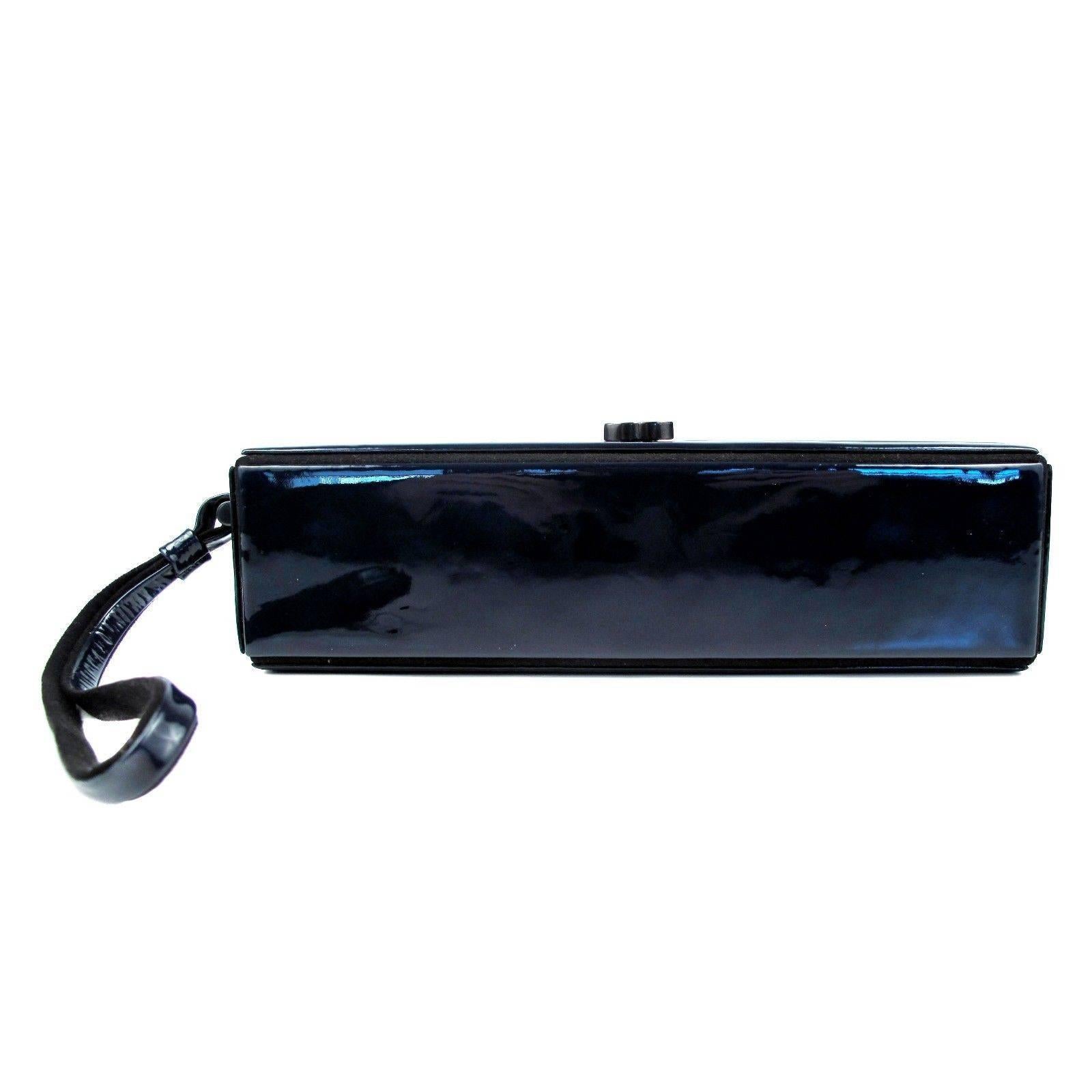 Chanel Clutch Box - Wristlet Blue & Black Leather CC Minaudie Bag Handbag Case In Good Condition In Prahran, Victoria