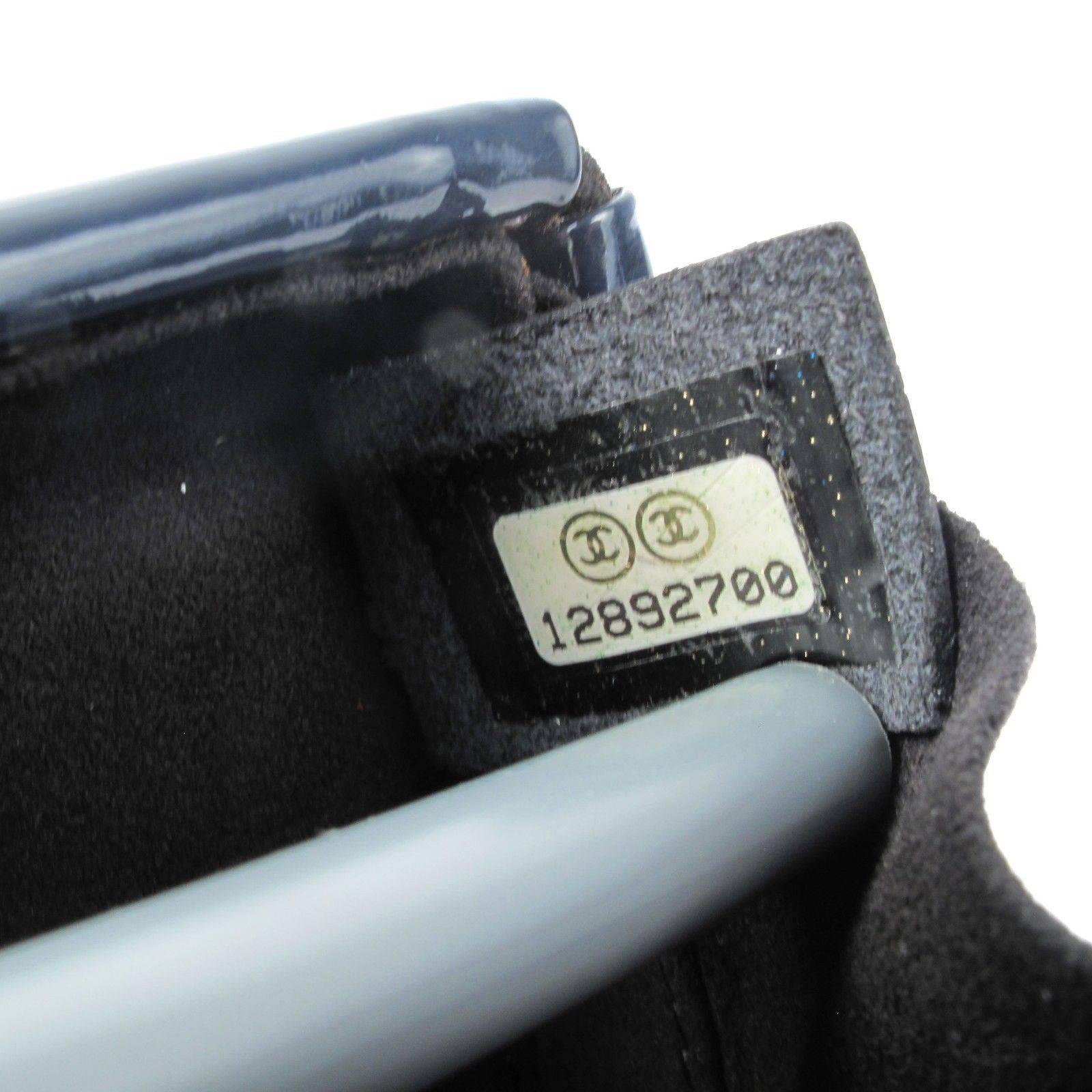 Chanel Clutch Box - Wristlet Blue & Black Leather CC Minaudie Bag Handbag Case 5