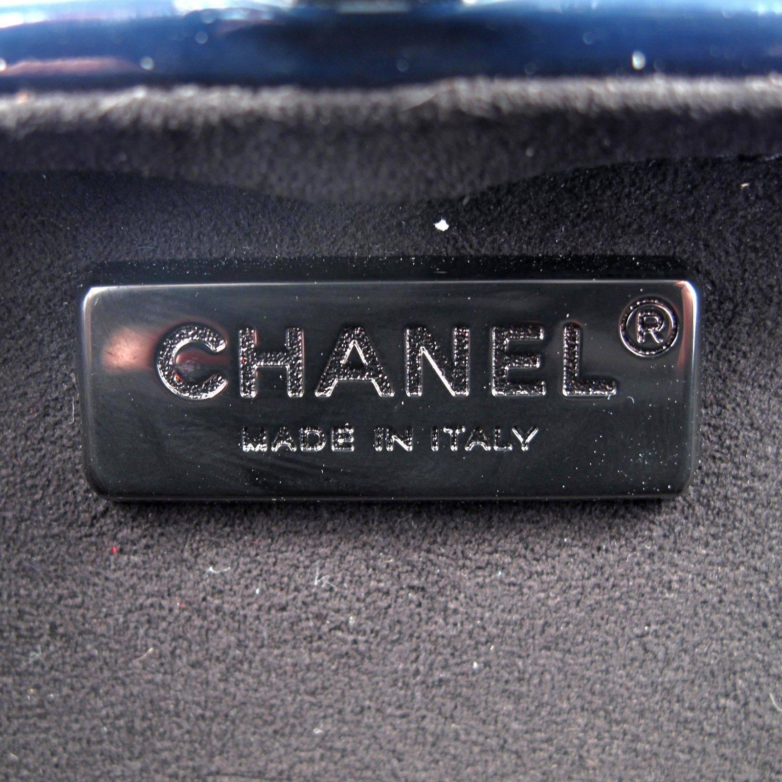 Chanel Clutch Box - Wristlet Blue & Black Leather CC Minaudie Bag Handbag Case 3