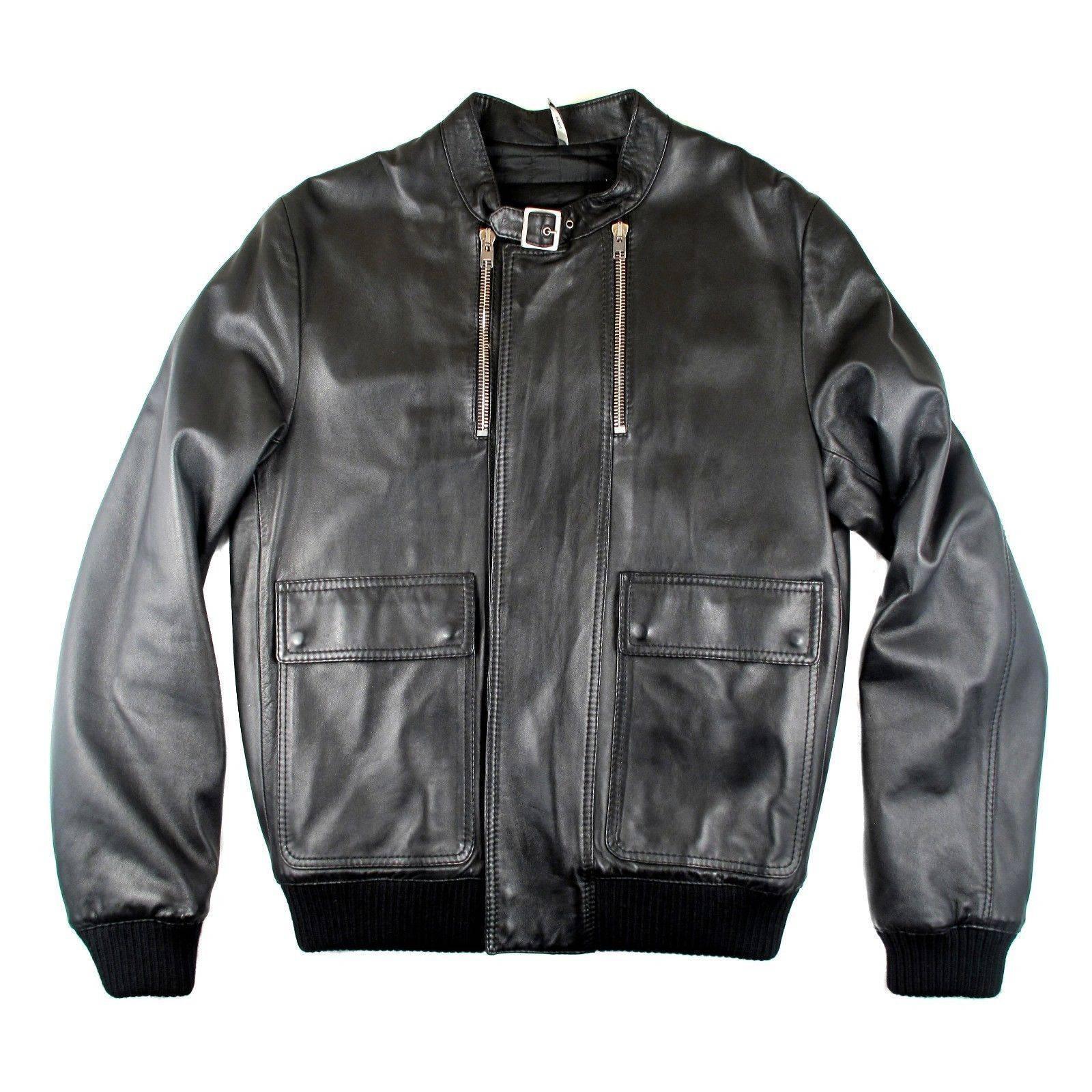 Dior Homme Leather Jacket Large - 52 - Black Zipper Silver Coat Bomber ...