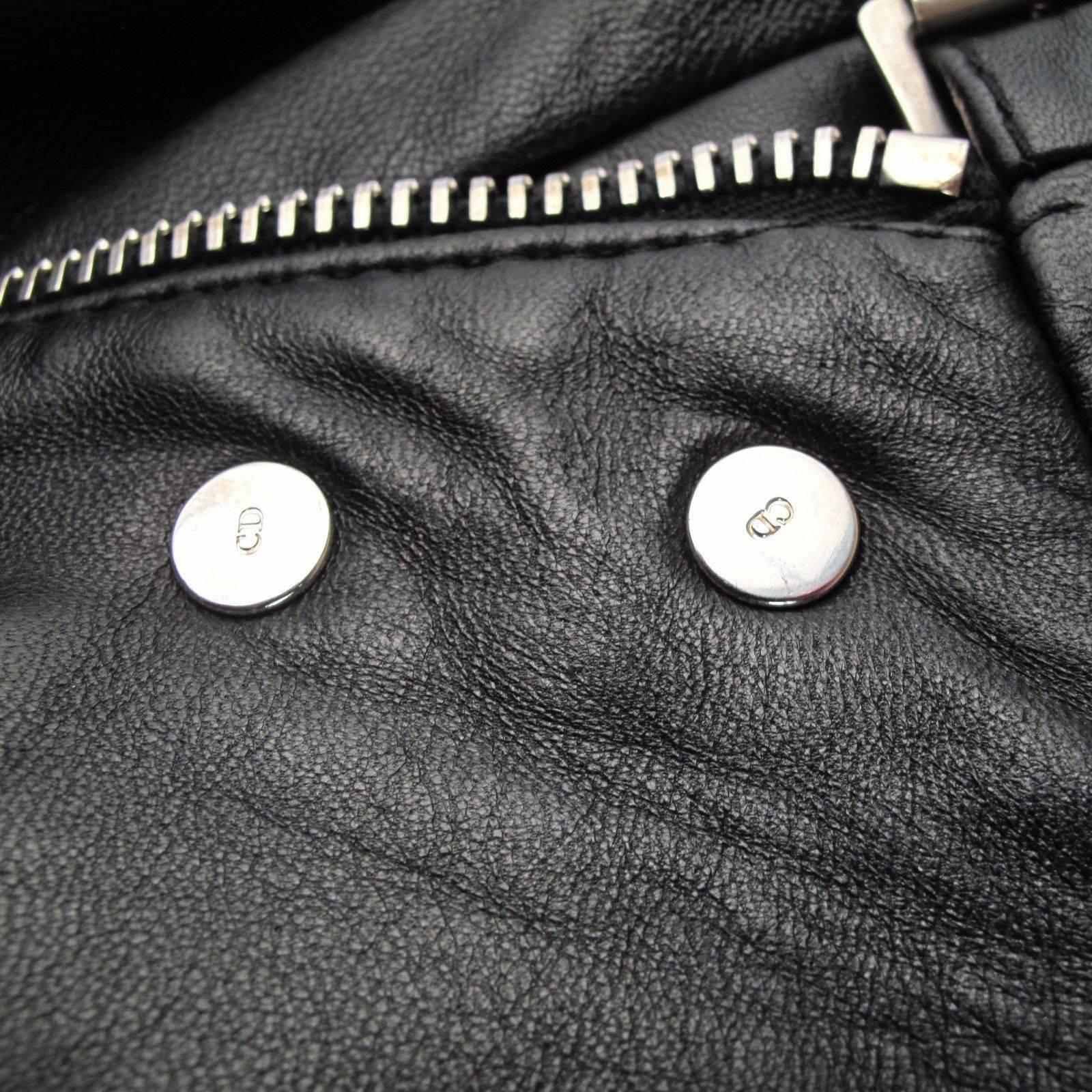 Men's Dior Homme Leather Jacket Large - 52 - Black Zipper Silver Coat Bomber 2007 Hedi