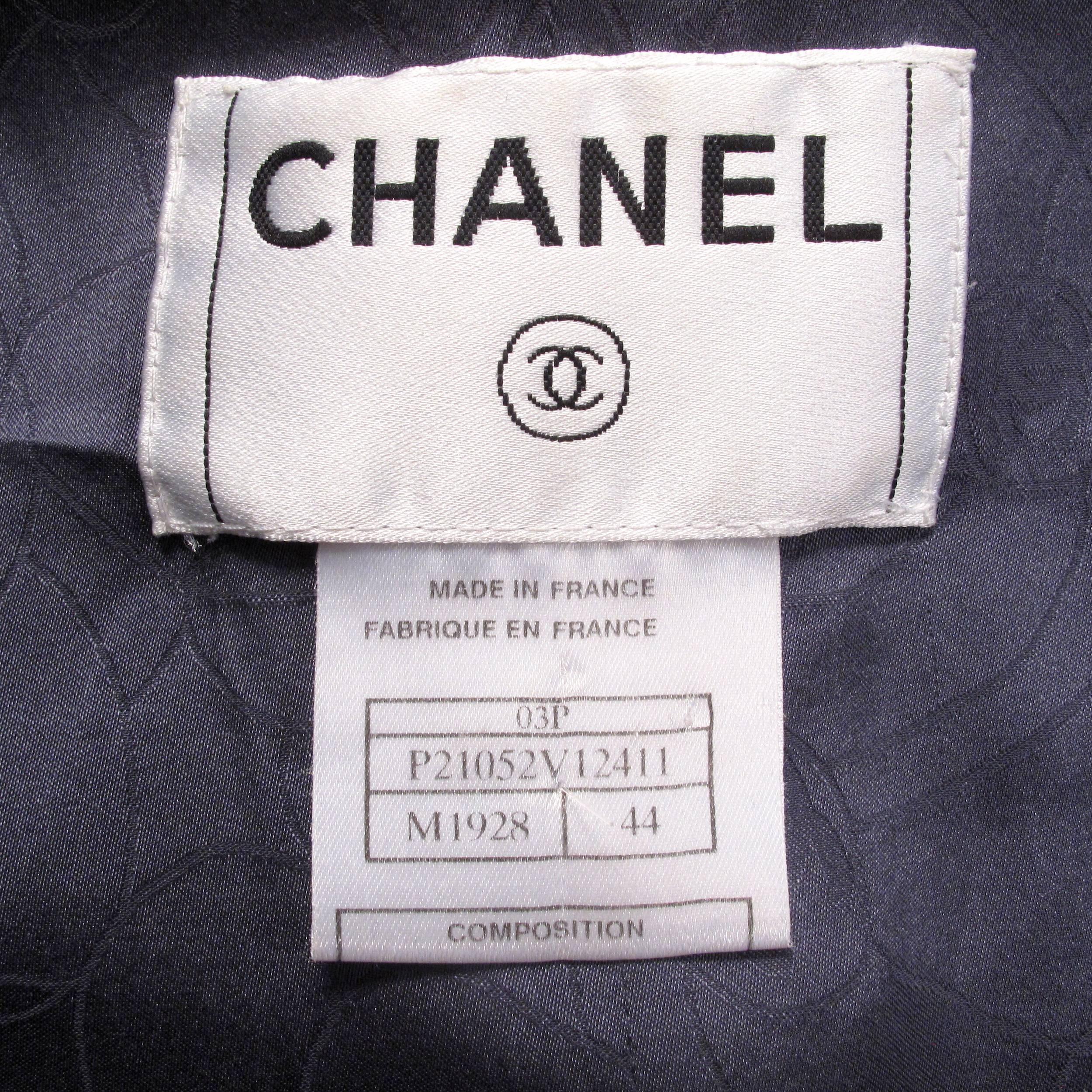 Chanel Denim Jacket - US 10 - 12 - 44 - Blue Tweed Brown Wool CC Logo Blazer 03 1