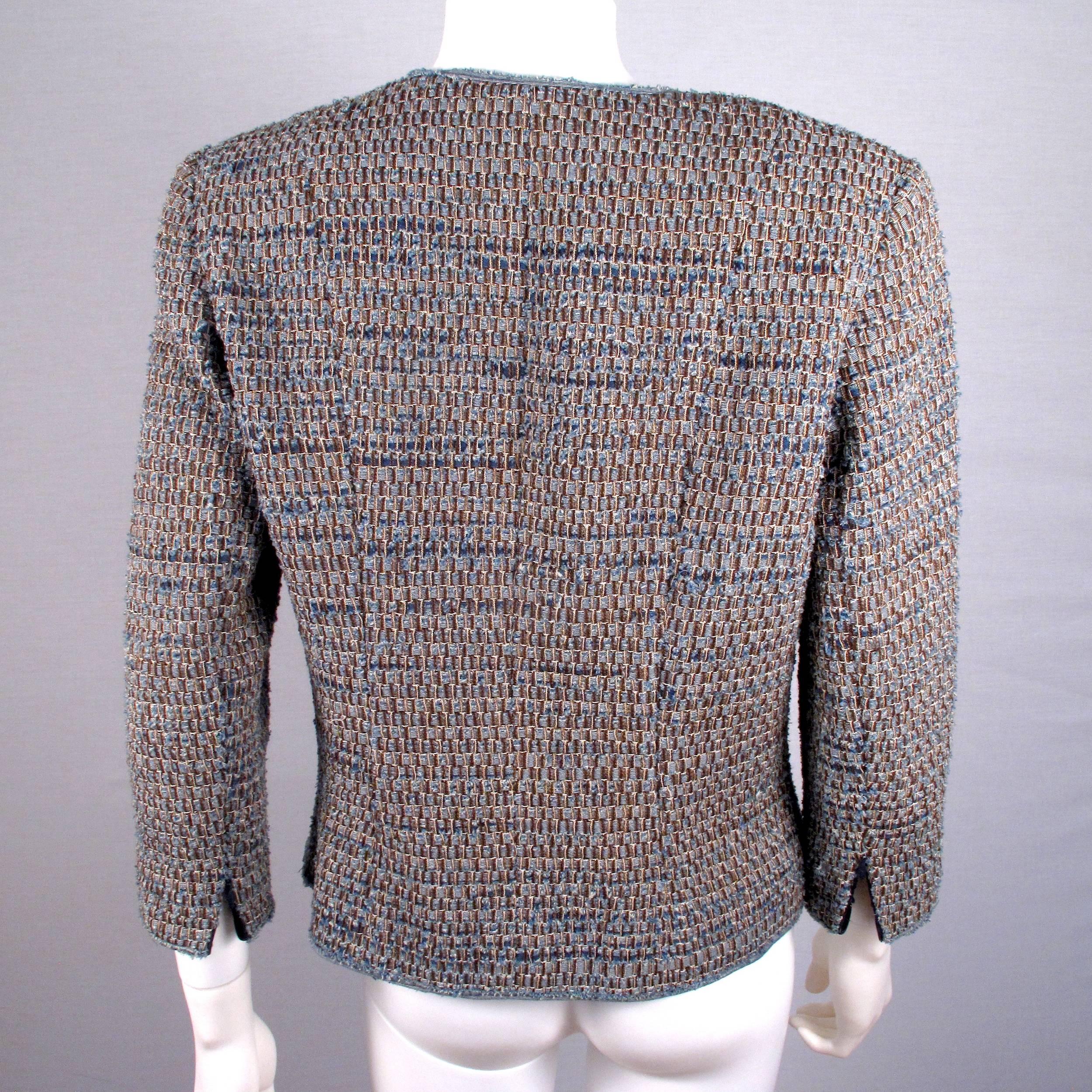 Gray Chanel Denim Jacket - US 10 - 12 - 44 - Blue Tweed Brown Wool CC Logo Blazer 03