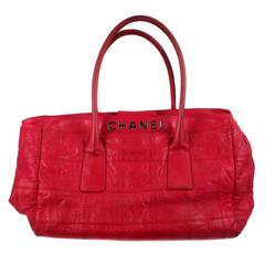 Chanel XL Travel Bag LAX Red Leather Quilted Tote CC Logo Handbag Silver Satchel