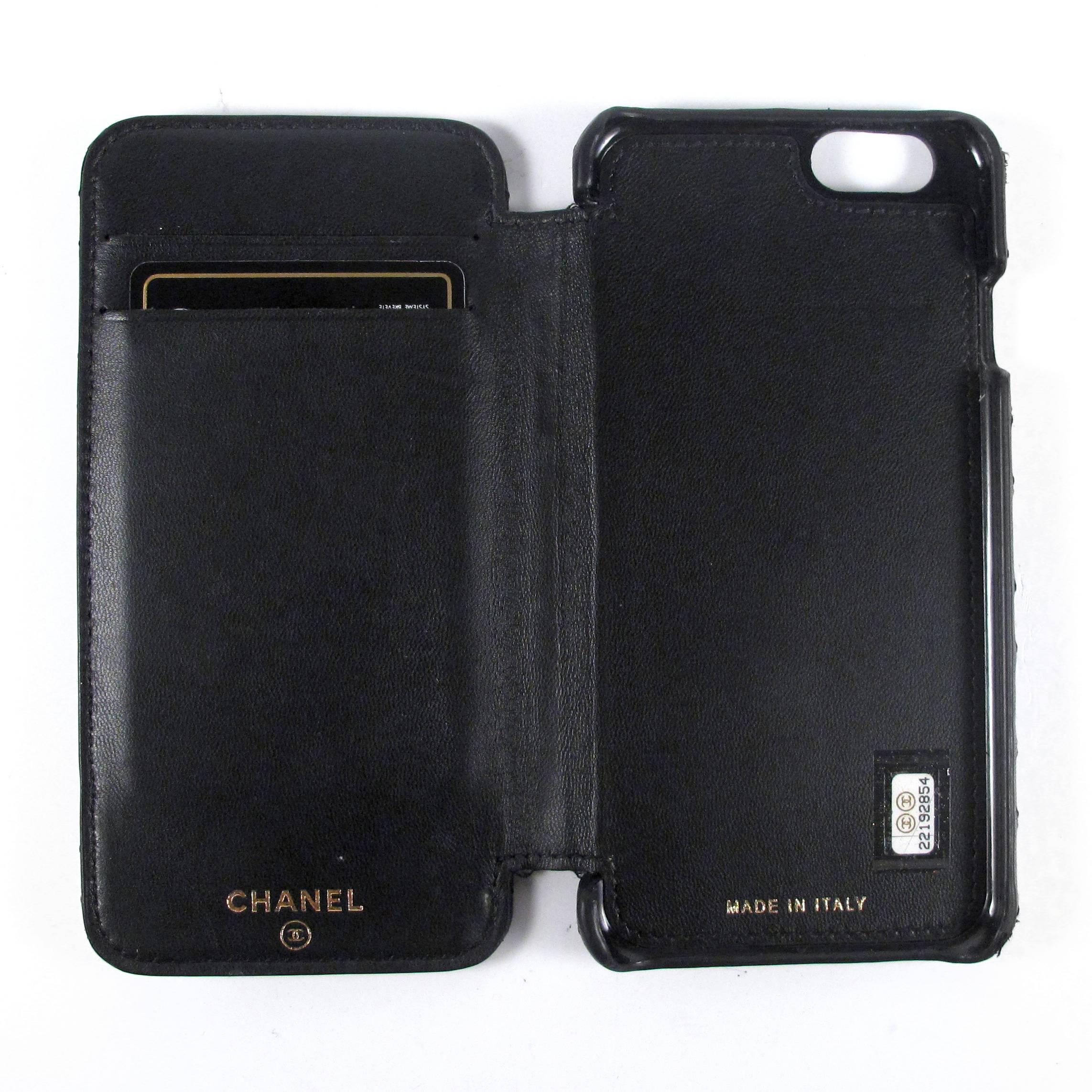 Chanel 2016 Casino iPhone 6 6S 7 Case Black Leather Quilted CC Logo Crystal Card 2