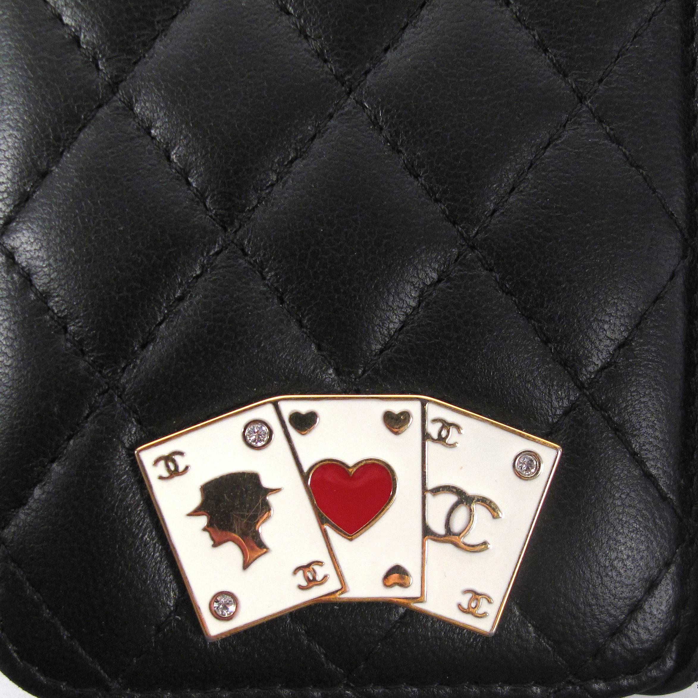 Chanel 2016 Casino iPhone 6 6S 7 Case Black Leather Quilted CC Logo Crystal Card In Good Condition In Prahran, Victoria