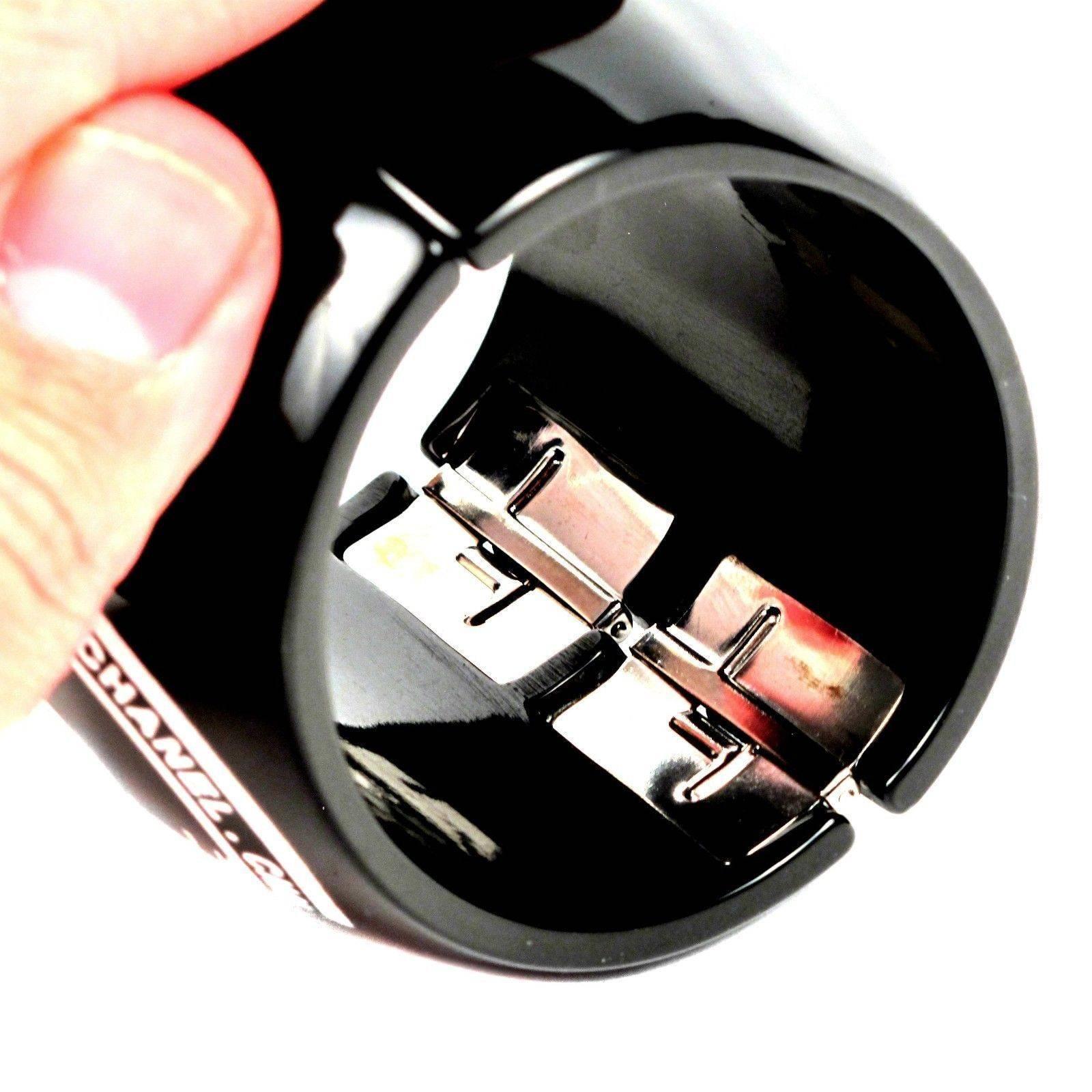 Chanel Bracelet Record Cuff - CC Wide Bangle Black White Cassette Vinyl Pearl 2