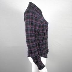 Chrome Hearts Shirt w/ Sterling Silver Buttons Leather Cross Purple Plaid Small