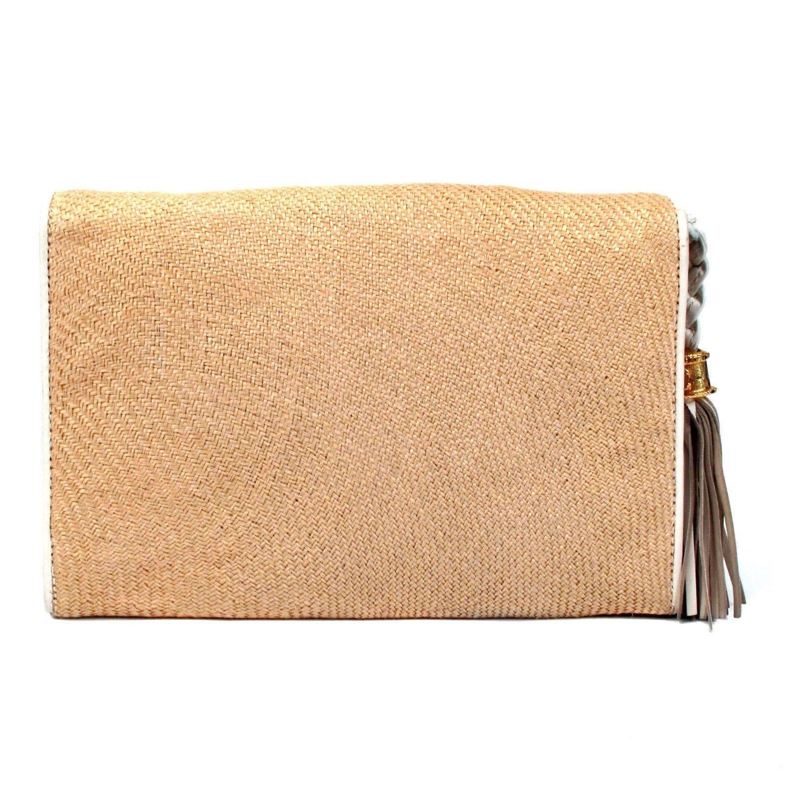Chanel Straw Flap Bag Vintage Tan Tweed Leather WOC Wallet Chain Handbag Basket In Good Condition In Prahran, Victoria