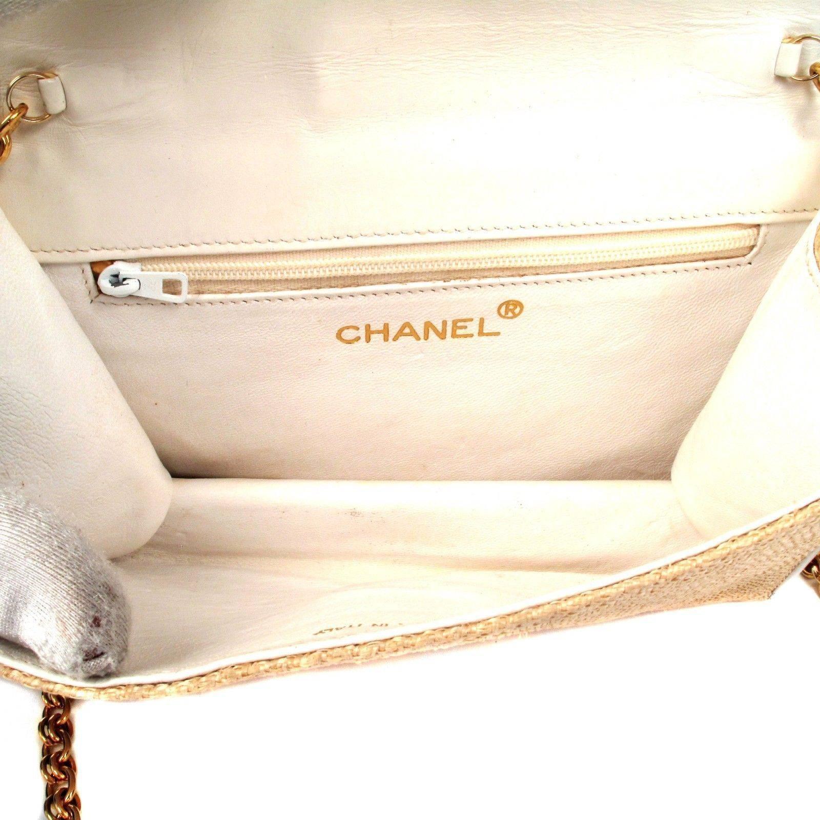 Chanel Straw Flap Bag Vintage Tan Tweed Leather WOC Wallet Chain Handbag Basket 3