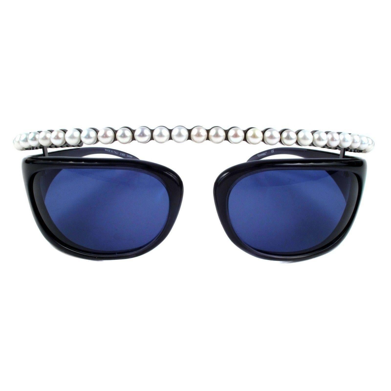1990s Chanel Blue Rimless Shield Sunglasses at 1stDibs