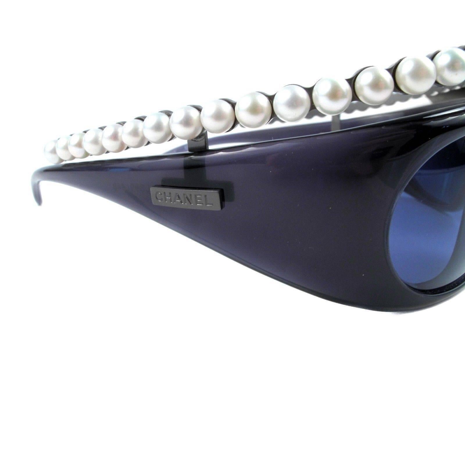Ultra Rare Chanel Pearl Sunglasses 2003 Black Vintage Round Half Tint Camera 1