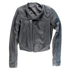 Rick Owens Jacket - US 12 - 46 - Gray Leather Asymmetrical Zipper Silver