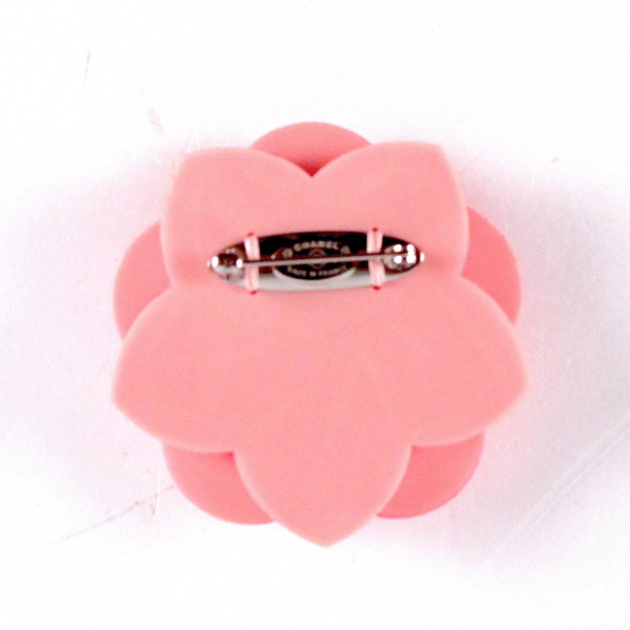Women's or Men's Chanel Camellia Pearl Pin - New - 2016 - Pink Crystal Brooch Silver Charm CC 16C
