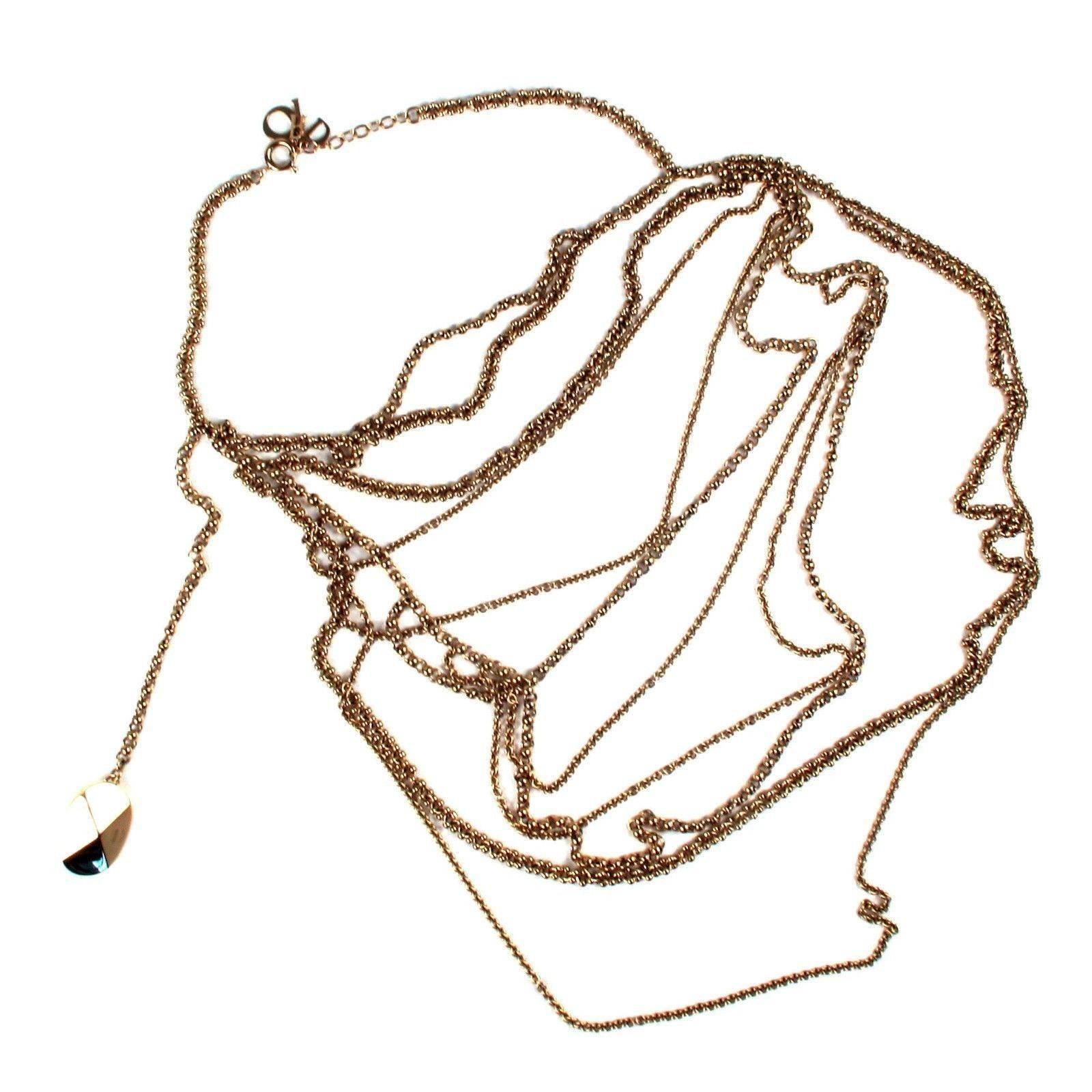 Christian Dior Necklace - Multistrand Gold Layered Chain Logo Choker Charm Pearl In Good Condition In Prahran, Victoria