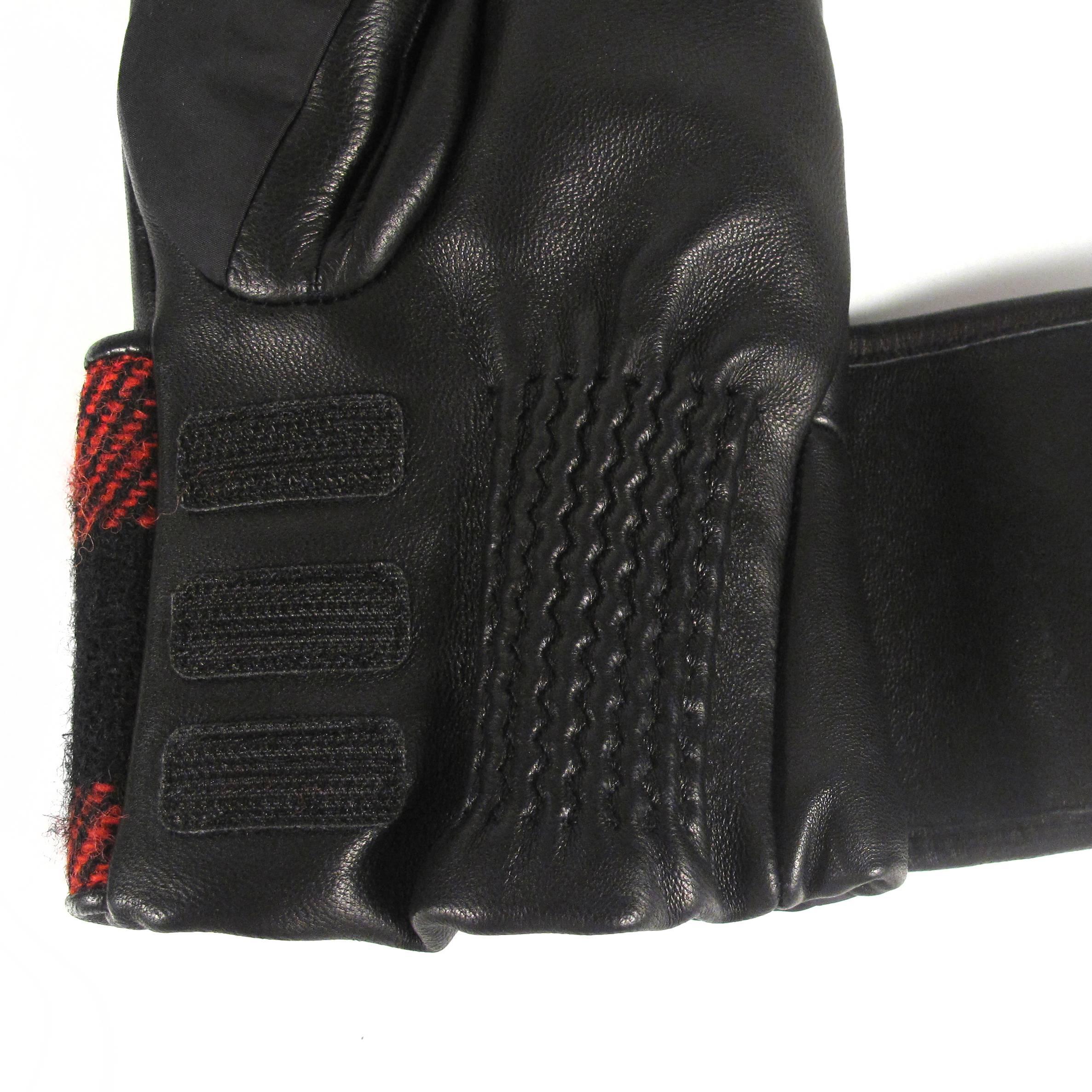 Chanel Gloves - CC Leather Wool Nylon Red Black Plaid Wool Mittens 1