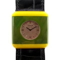 Prada Watch - Bracelet Green Yellow Black Leather Band Resin Stainless Steel