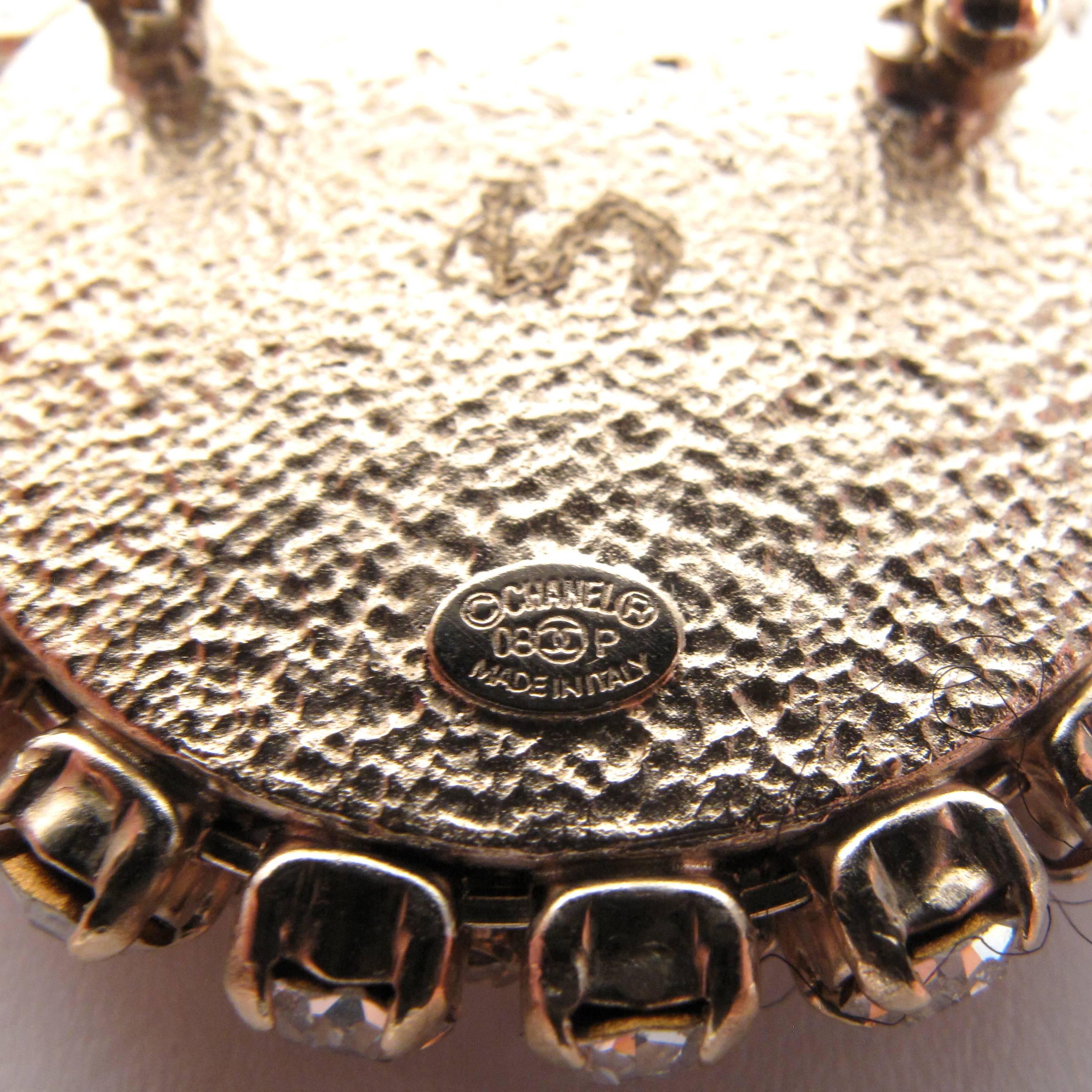 Women's Chanel Pin Brooch Crystal Cross Gripoix - 2008 - 08P Gold CC Logo Charm