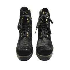 Chanel Combat Boots - US 6.5 36.5 Black Ponyhair Fur CC Motorcycle Lace Up Shoes