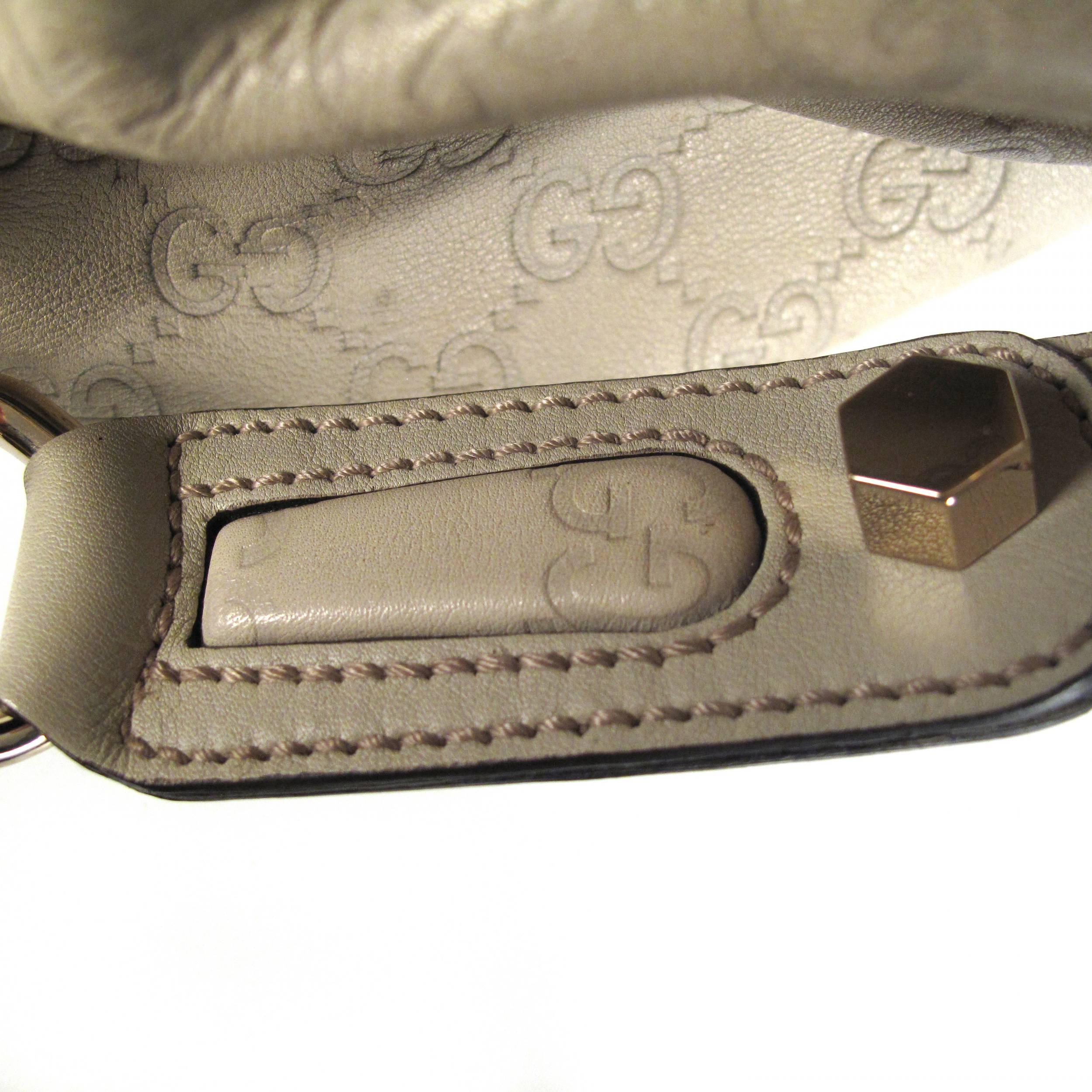 Women's Gucci Bamboo Leather Monogram Shoulder Bag - Tan Beige GG Gold Satchel Handbag