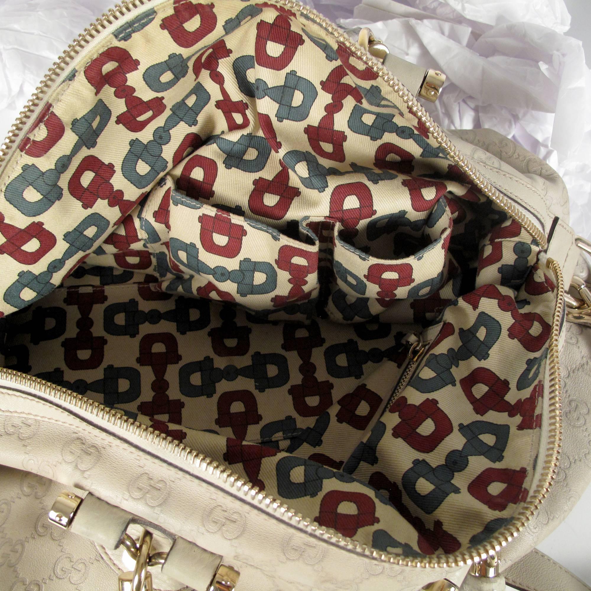 Gucci Bamboo Leather Monogram Shoulder Bag - Tan Beige GG Gold Satchel Handbag 3