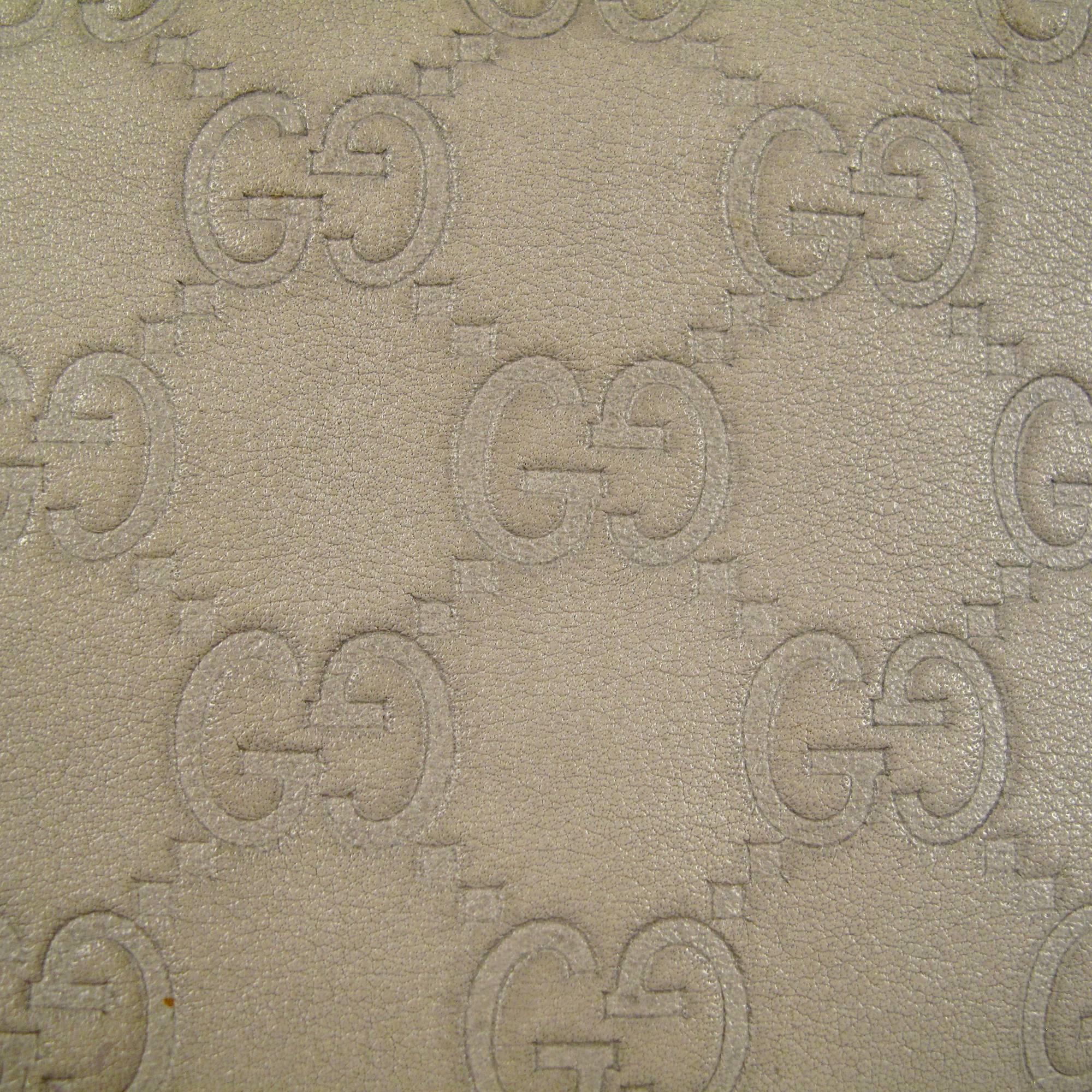 Gucci Bamboo Leather Monogram Shoulder Bag - Tan Beige GG Gold Satchel Handbag In Fair Condition In Prahran, Victoria