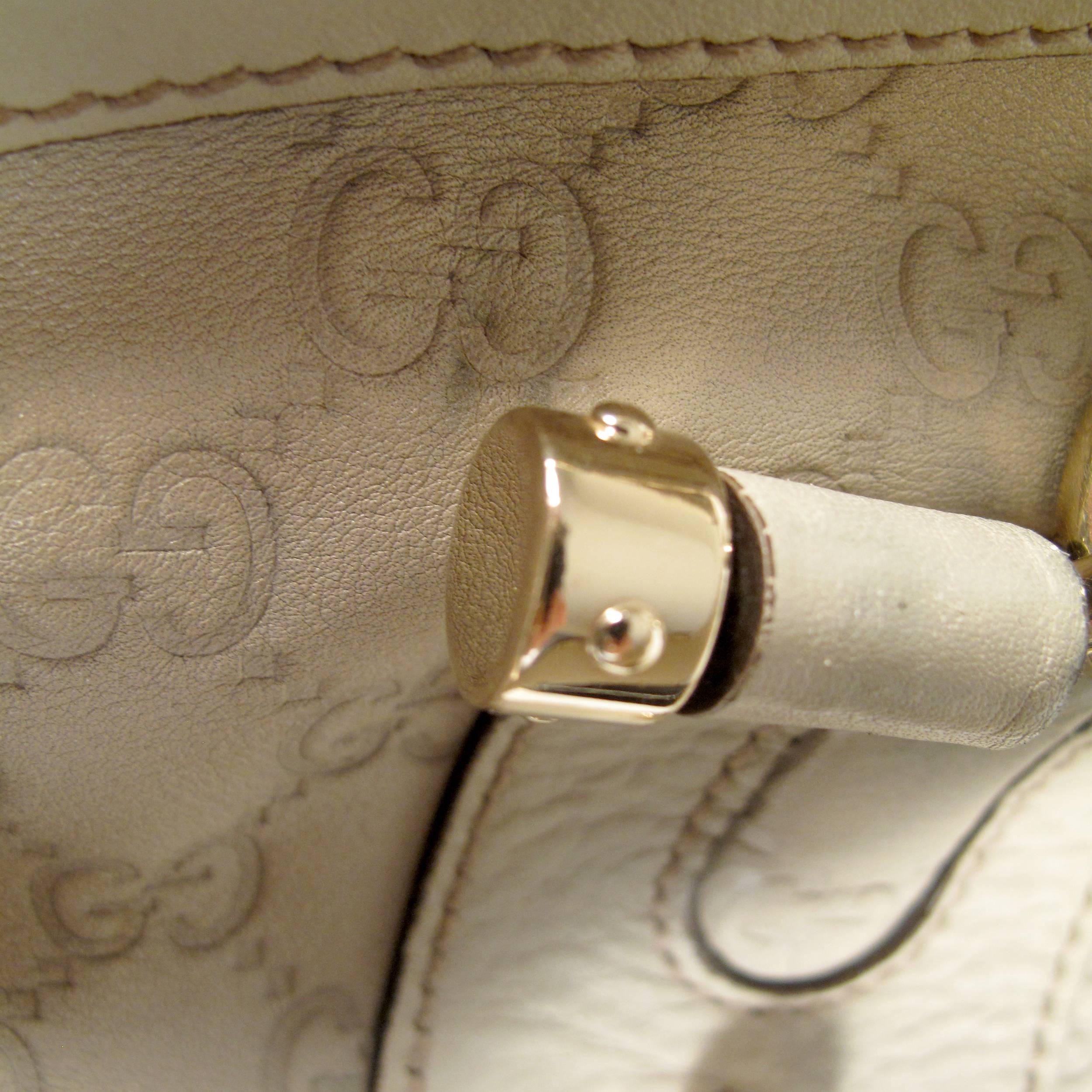 Gucci Bamboo Leather Monogram Shoulder Bag - Tan Beige GG Gold Satchel Handbag 2