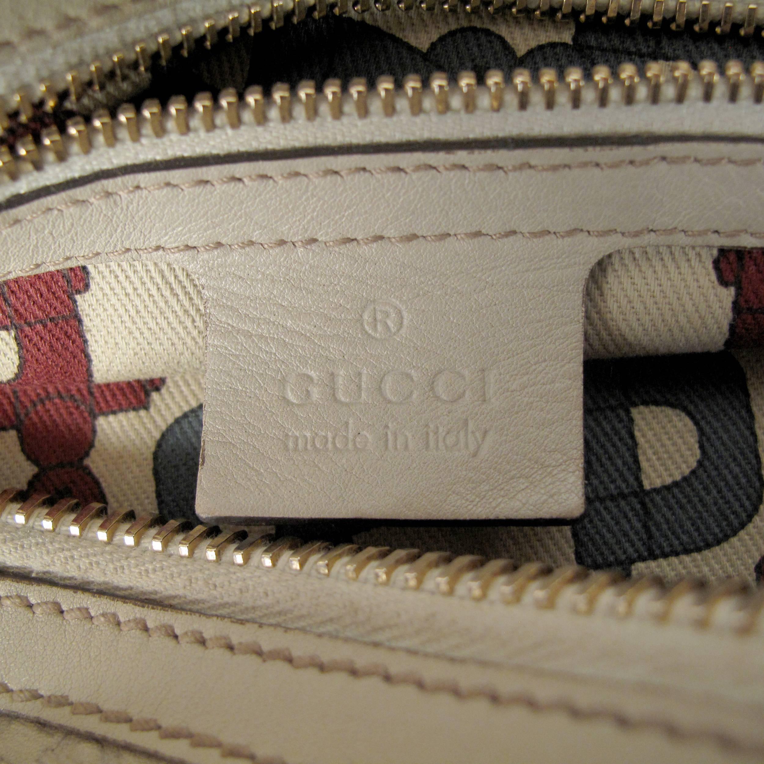Gucci Bamboo Leather Monogram Shoulder Bag - Tan Beige GG Gold Satchel Handbag 4