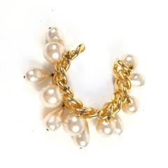 Chanel Giant Pearl Chain Cuff XL Rare Gold Charm Bangle Bracelet Bead CC Vintage