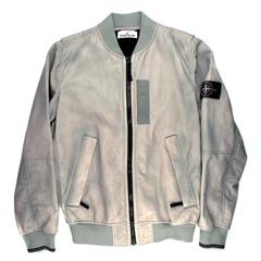 Stone Island Grey Leather Jacket - New - Large - L - Bomber Coat Gray Zip Flight