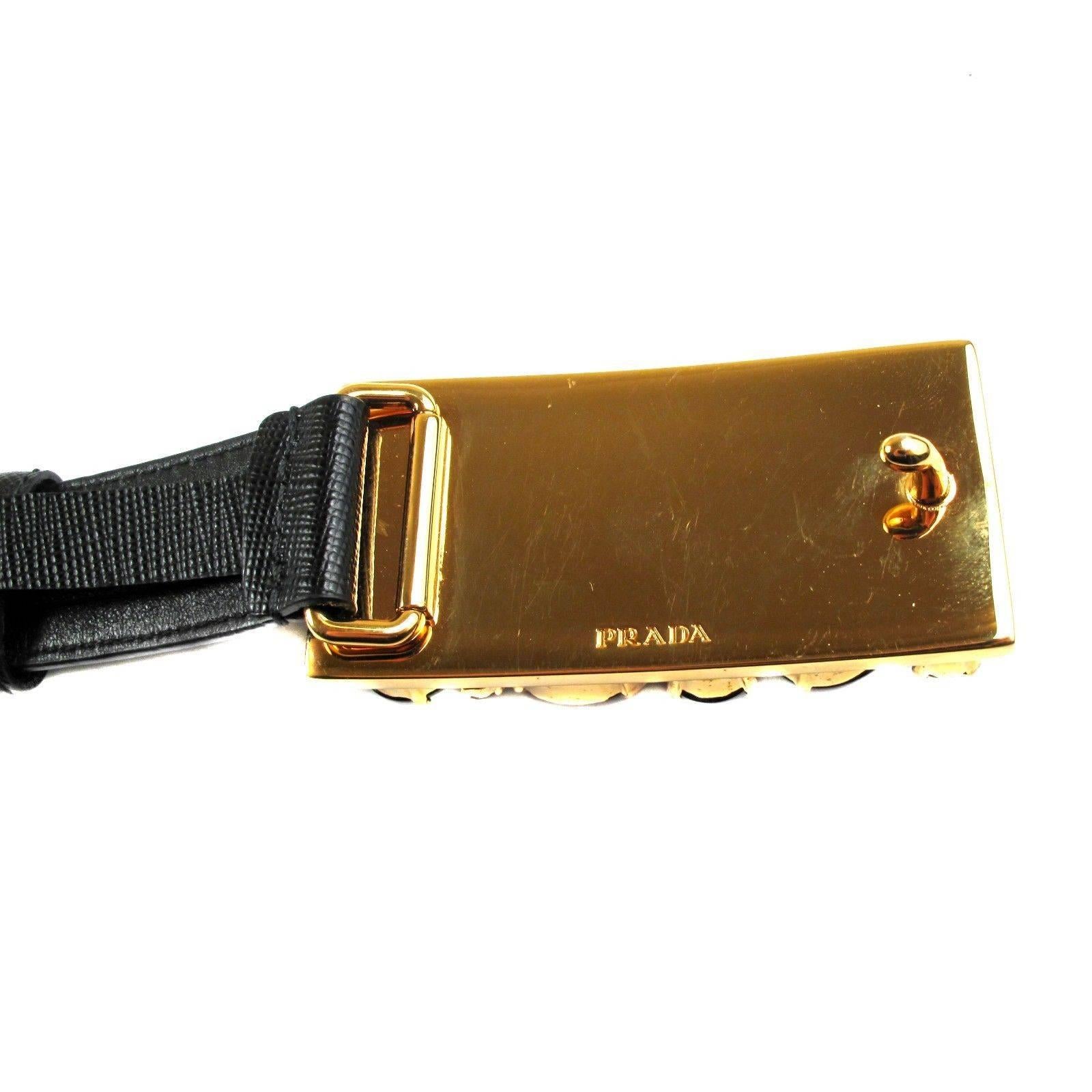 Prada Belt - Jewel Saffiano Small Black Gold Leather Rhinestone Crystal For Sale 3