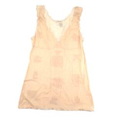 Chanel Lucky Charm Top - 4 - 36 - CC Logo Cream Nude Tank Cami Shirt Sheer 03P