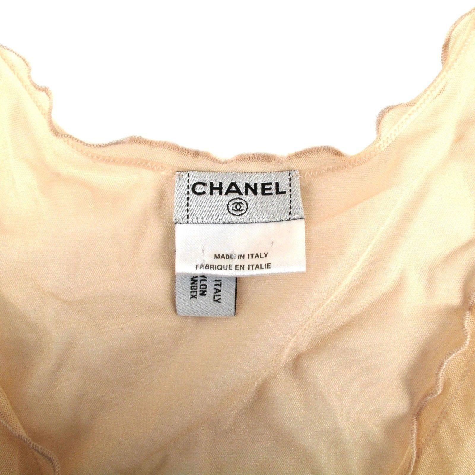 Orange Chanel Lucky Charm Top - 4 - 36 - CC Logo Cream Nude Tank Cami Shirt Sheer 03P