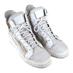 Giuseppe Zanotti Sneakers - US 7 - 40 - White Embossed Croc Leather Gold Zipper