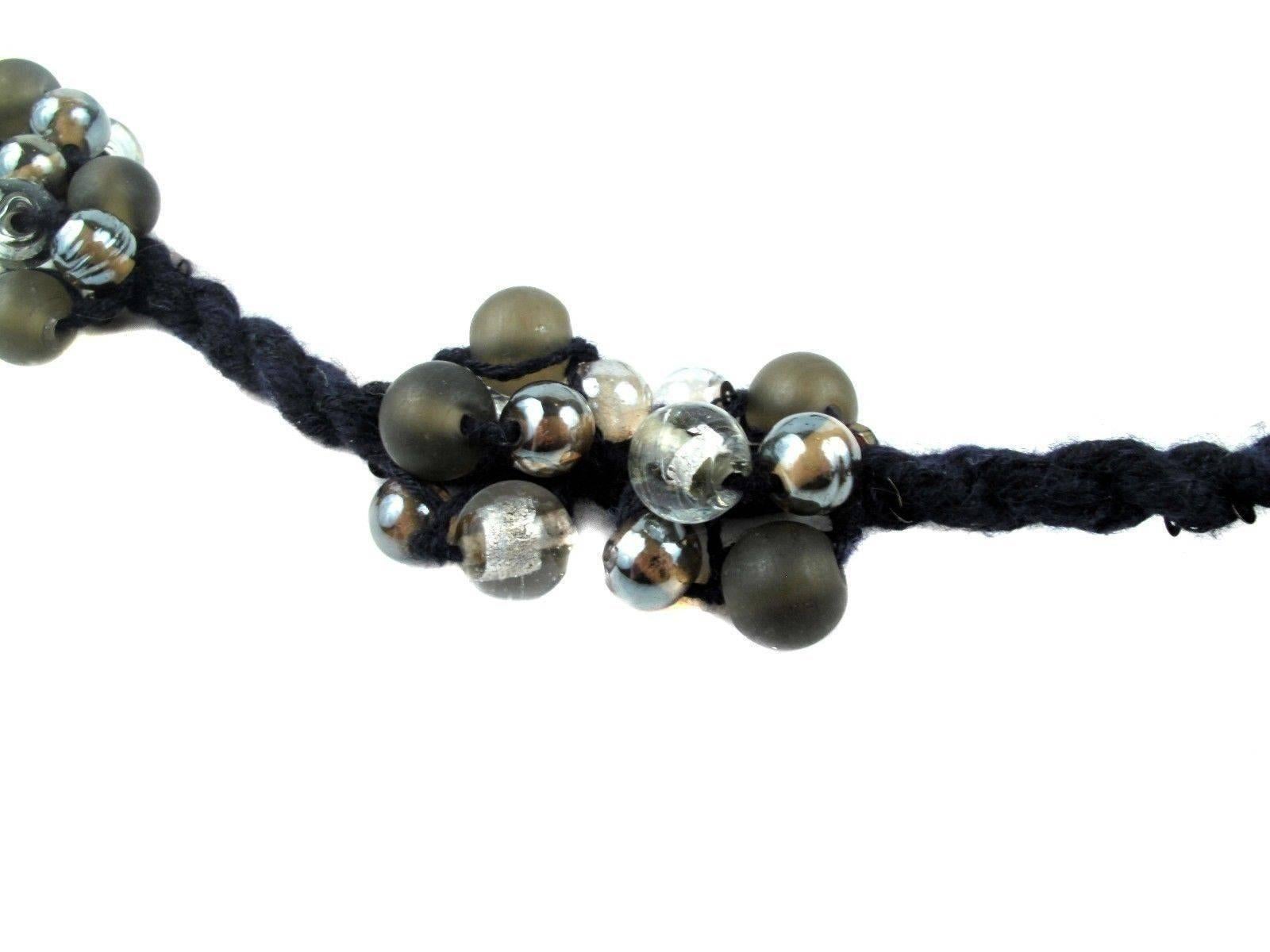 Brunello Cucinelli Necklace - New - Black Rope Tie Beaded Clusters In New Condition In Prahran, Victoria
