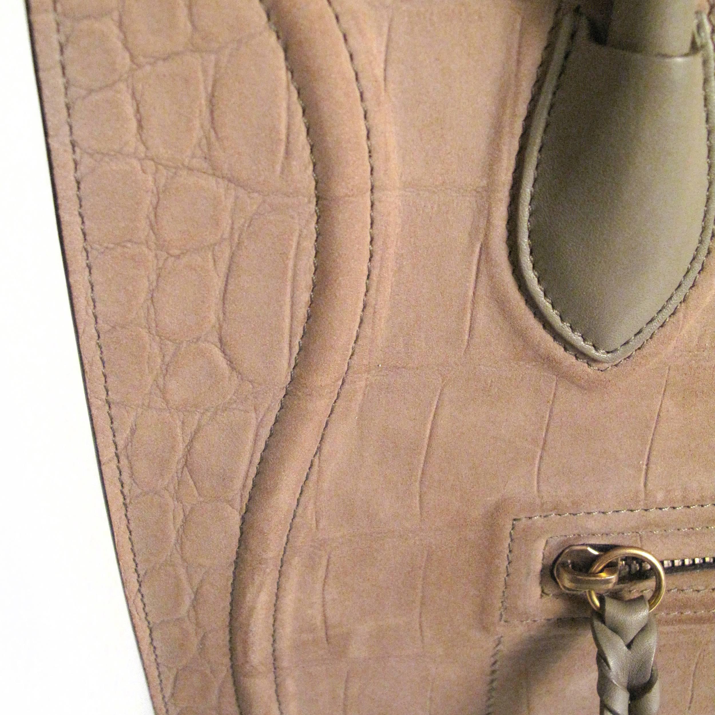 Brown Celine Phantom Bag - Tan Suede Leather Embossed Crocodile Luggage Tote Handbag