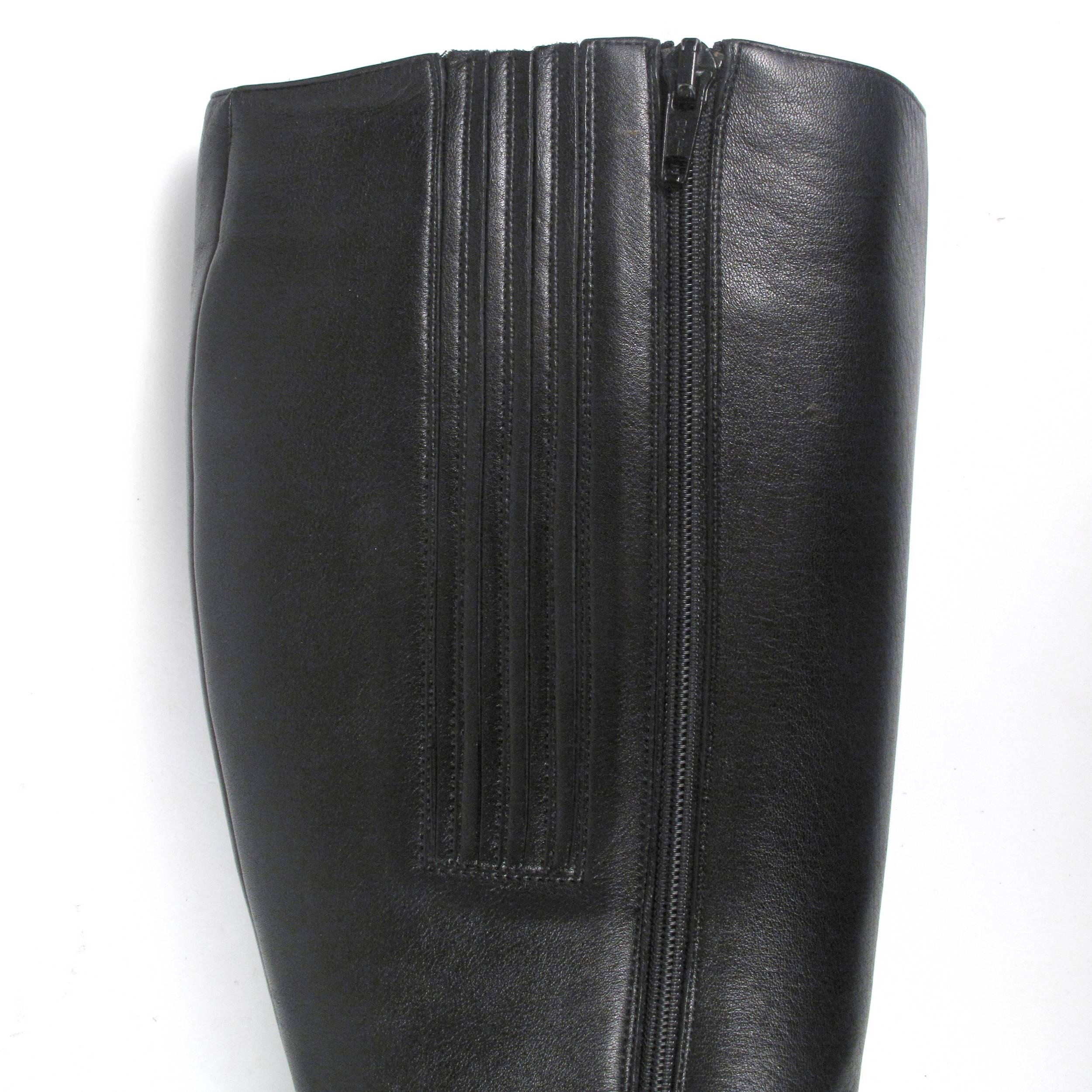 Christian Louboutin Knee High Boots 39 Black Leather120 Heels Shoes Feticha In Good Condition In Prahran, Victoria