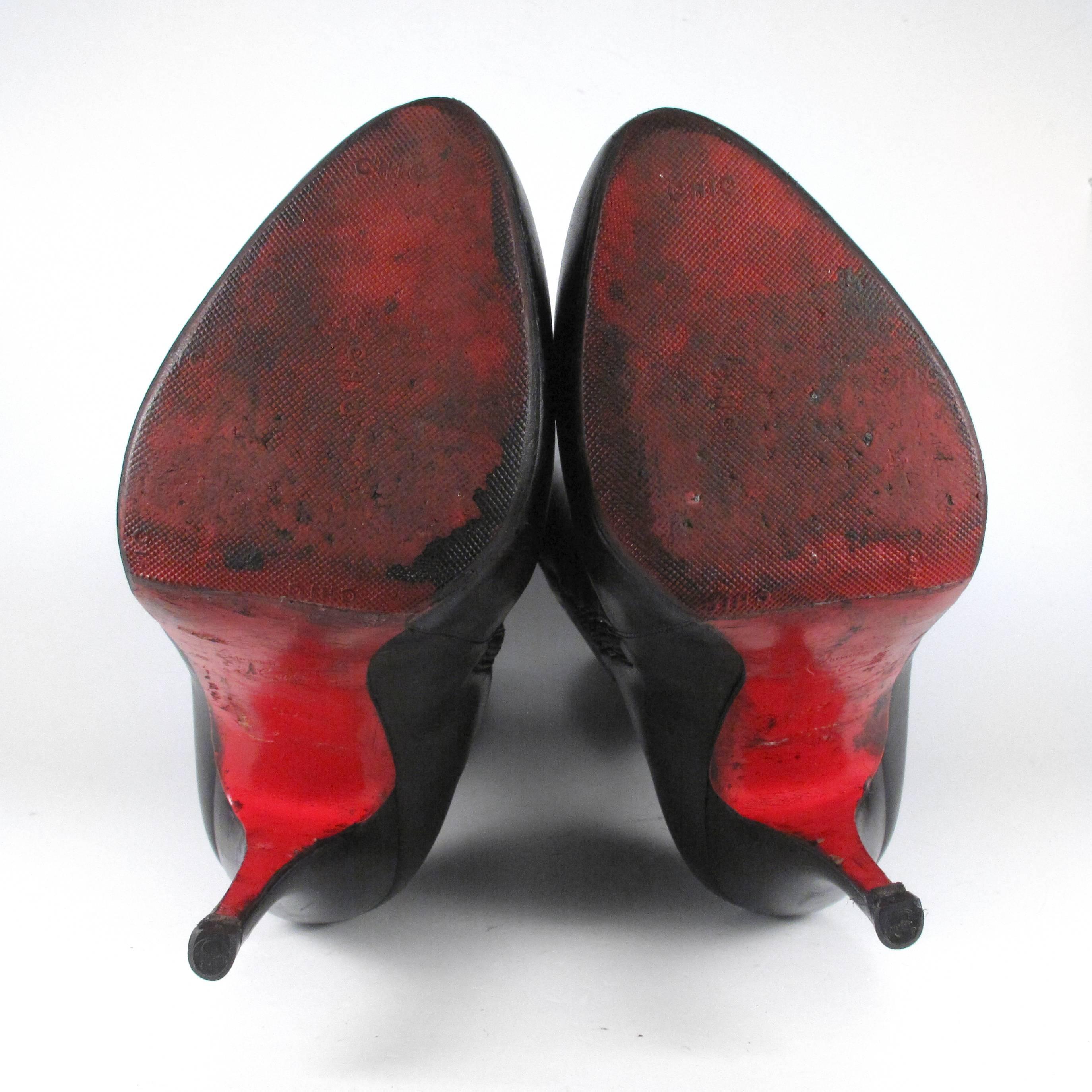 Christian Louboutin Knee High Boots 39 Black Leather120 Heels Shoes Feticha 3