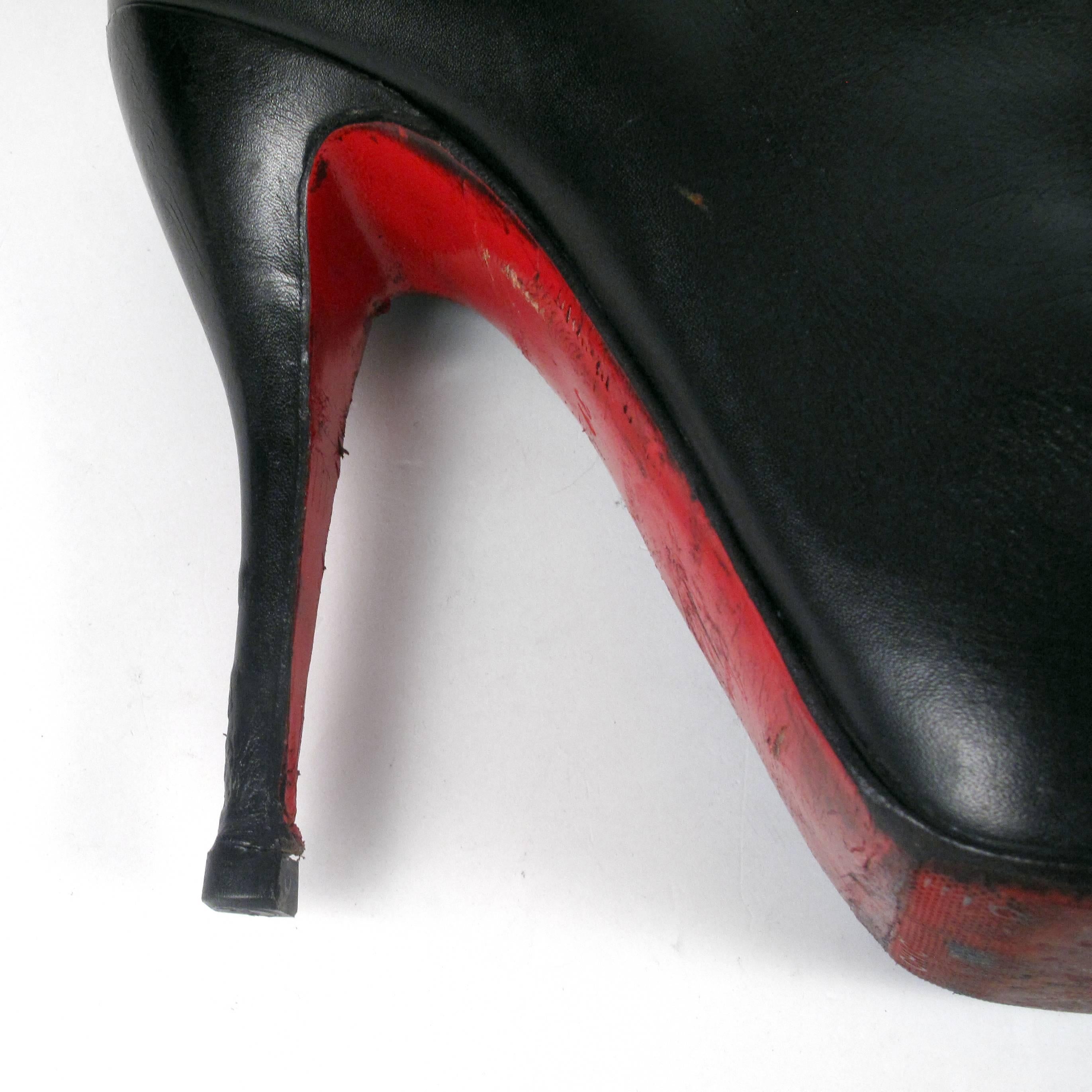 Christian Louboutin Knee High Boots 39 Black Leather120 Heels Shoes Feticha 2